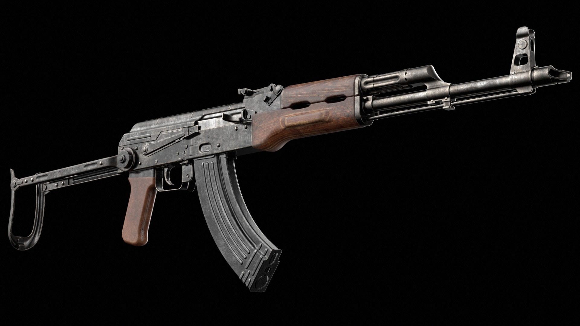 AKM AKMS Kalashnikov Assault Rifle Game Ready Low-poly 3D model_20