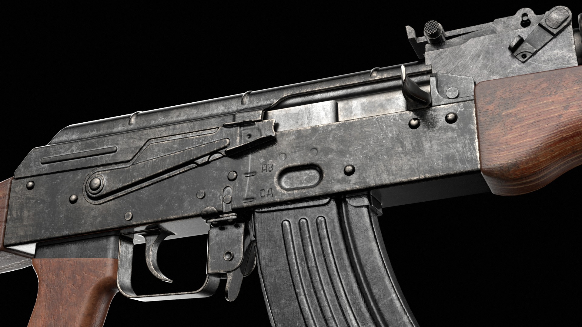 AKM AKMS Kalashnikov Assault Rifle Game Ready Low-poly 3D model_11