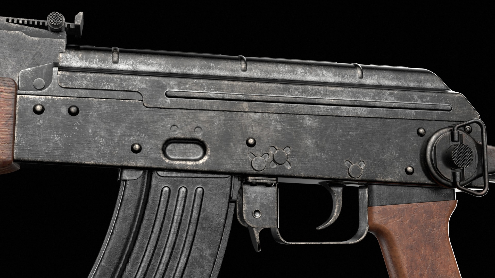 AKM AKMS Kalashnikov Assault Rifle Game Ready Low-poly 3D model_14