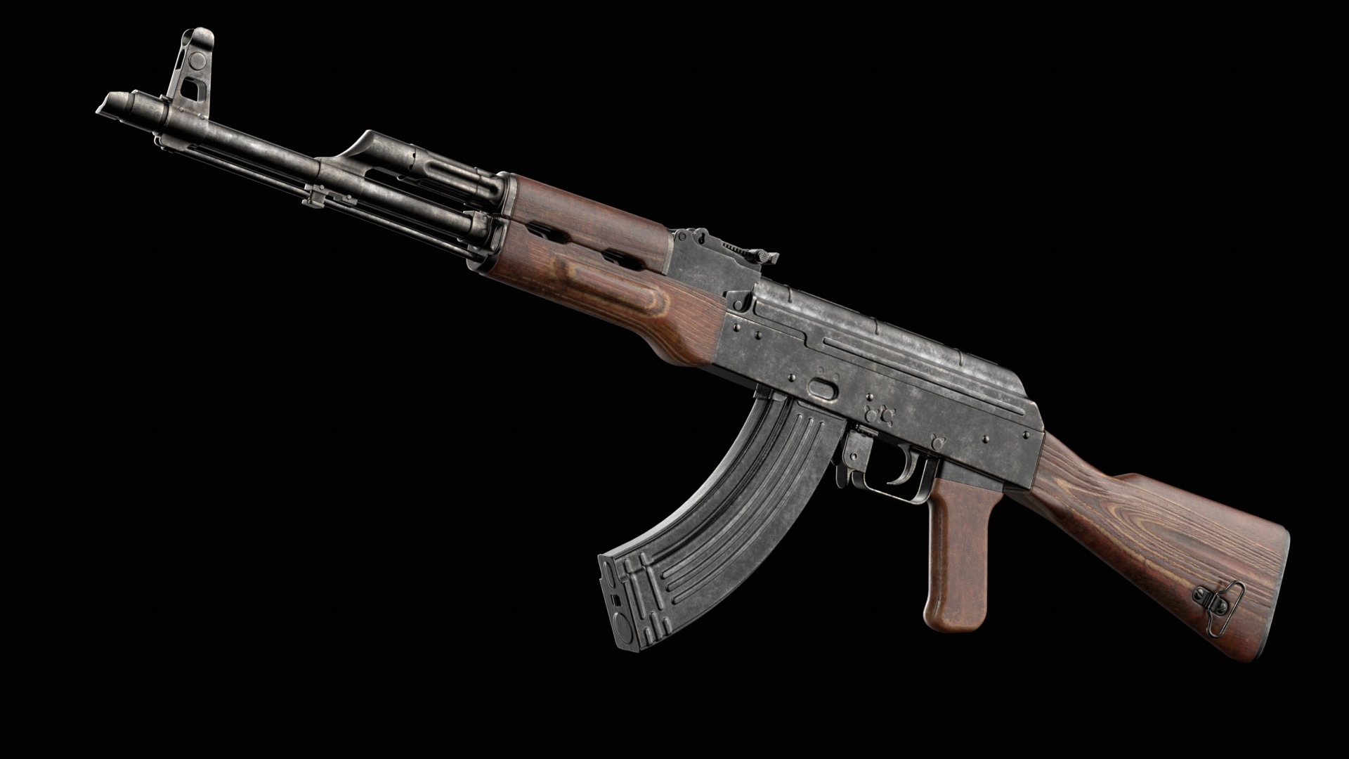 AKM AKMS Kalashnikov Assault Rifle Game Ready Low-poly 3D model_17