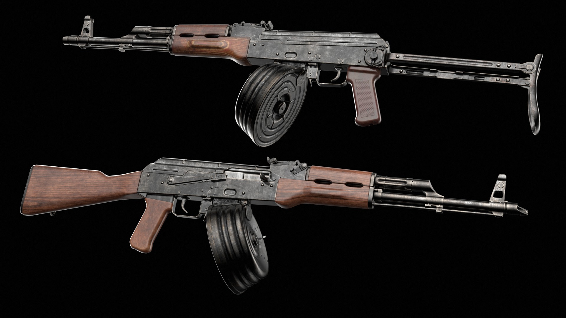 AKM AKMS Kalashnikov Assault Rifle Game Ready Low-poly 3D model_26