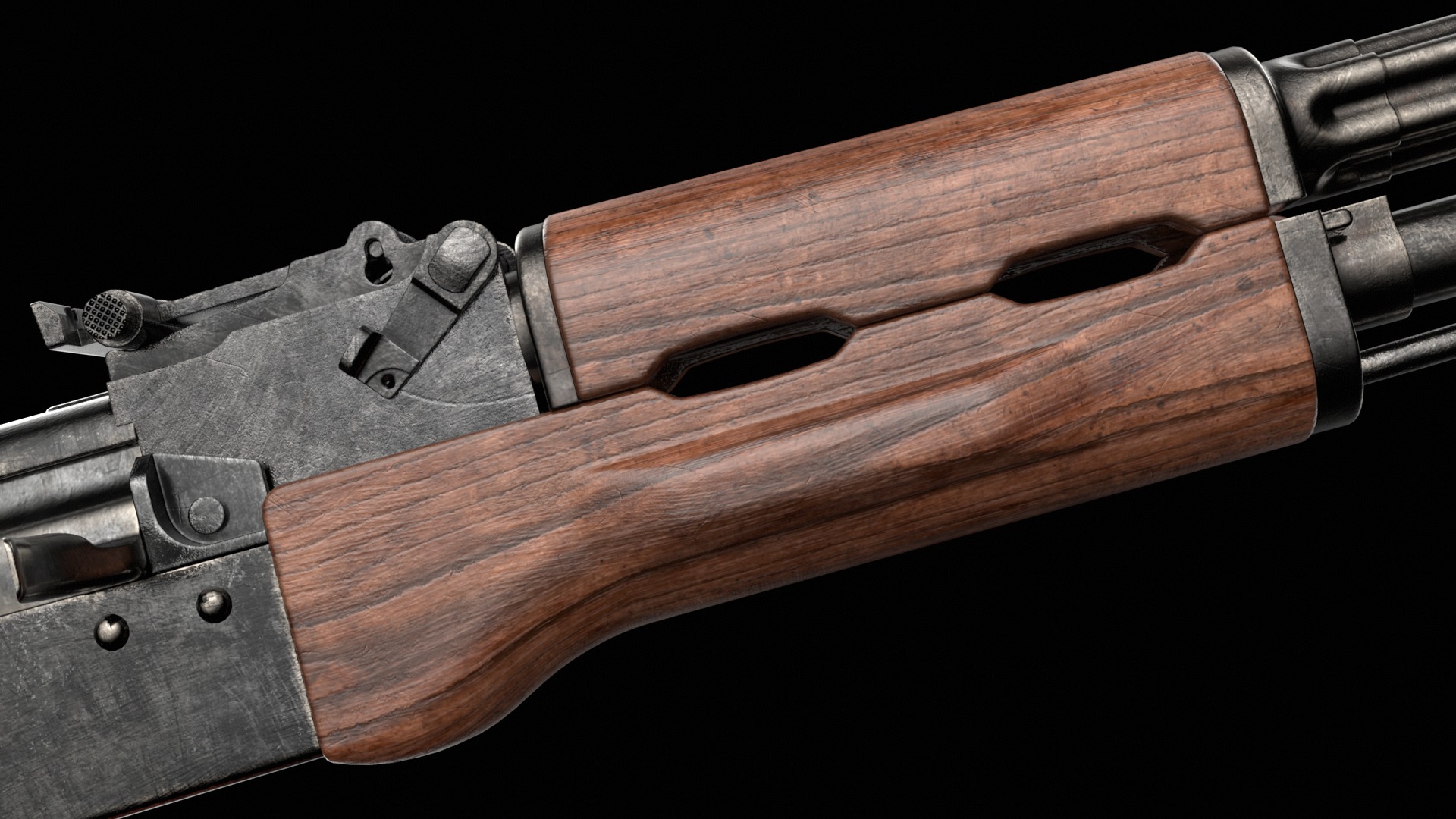 AKM AKMS Kalashnikov Assault Rifle Game Ready Low-poly 3D model_23