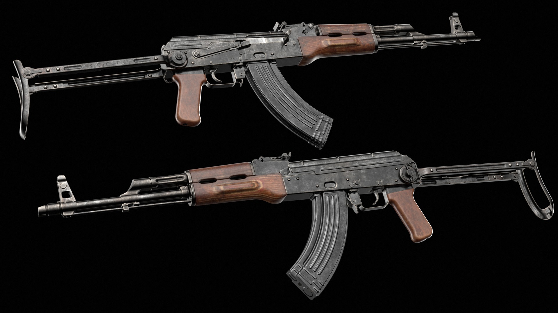 AKM AKMS Kalashnikov Assault Rifle Game Ready Low-poly 3D model_6