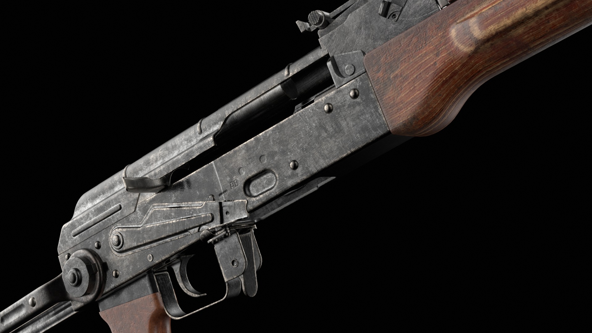 AKM AKMS Kalashnikov Assault Rifle Game Ready Low-poly 3D model_32