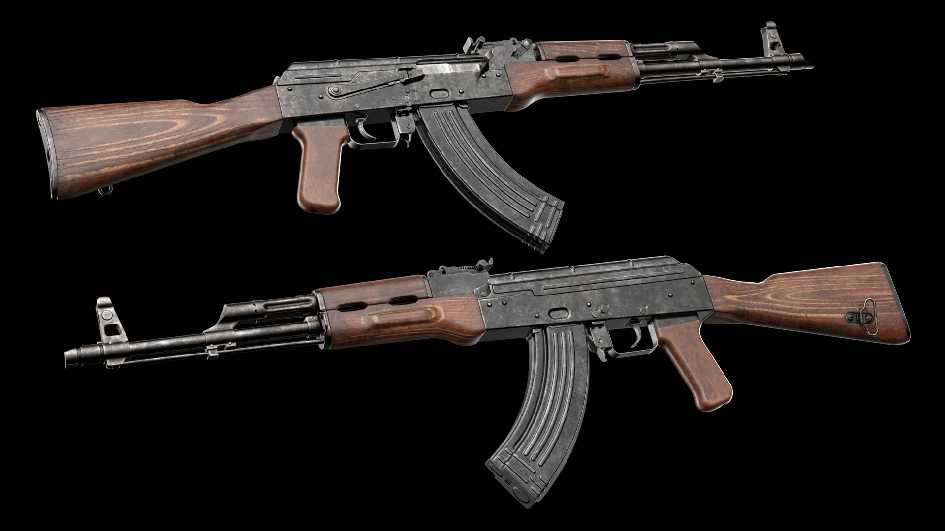 AKM AKMS Kalashnikov Assault Rifle Game Ready Low-poly 3D model_5