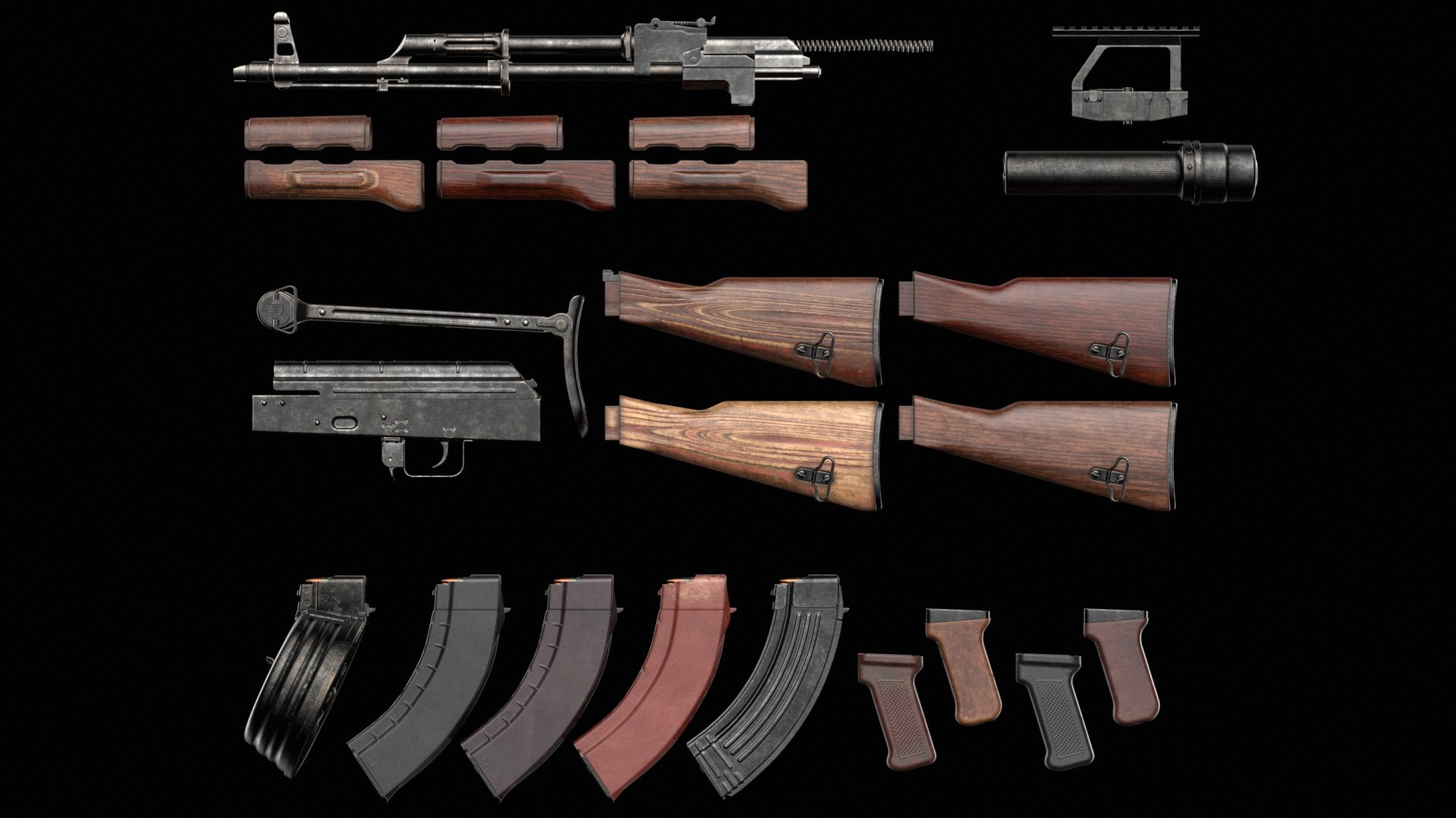 AKM AKMS Kalashnikov Assault Rifle Game Ready Low-poly 3D model_9
