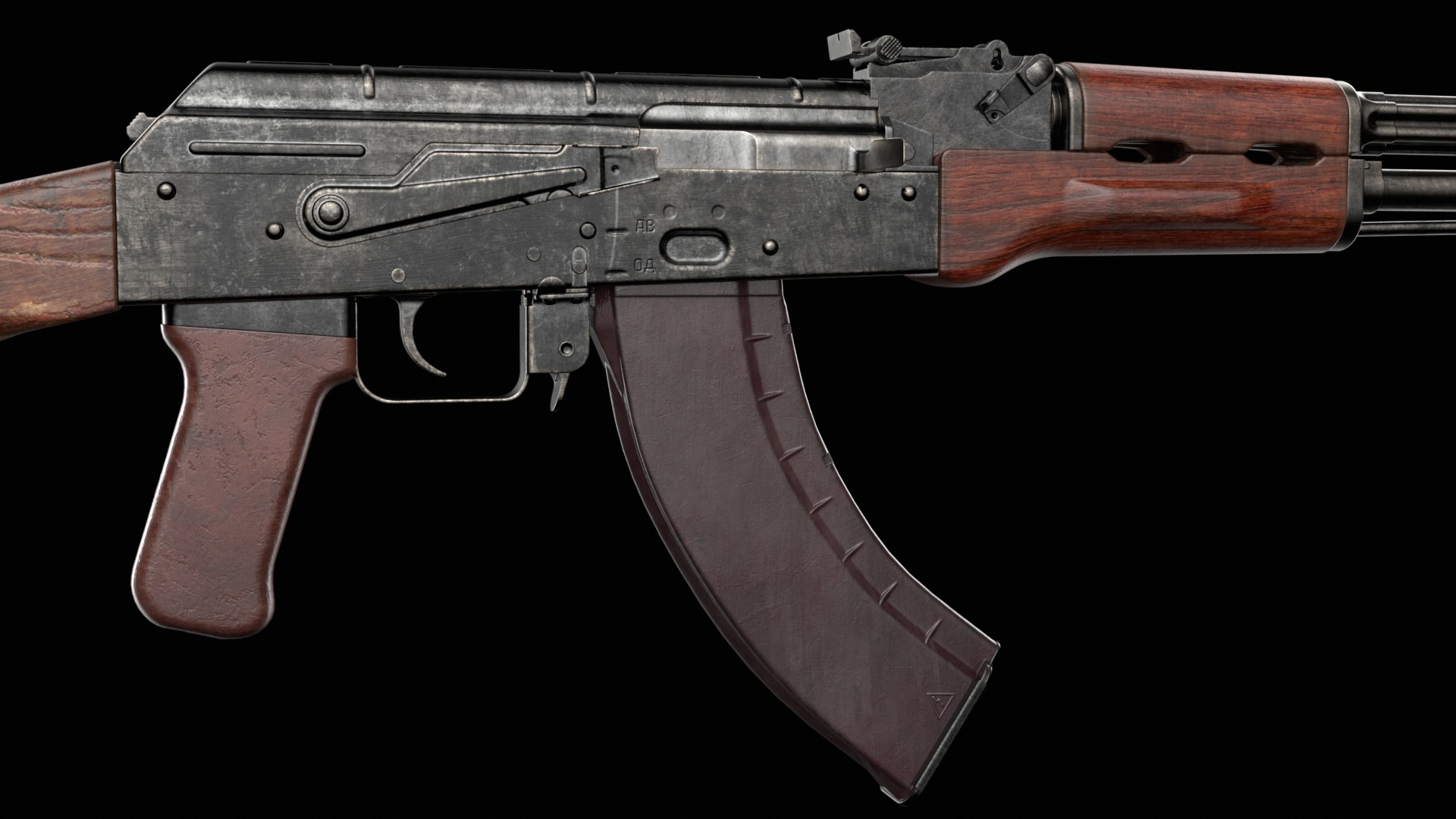 AKM AKMS Kalashnikov Assault Rifle Game Ready Low-poly 3D model_35