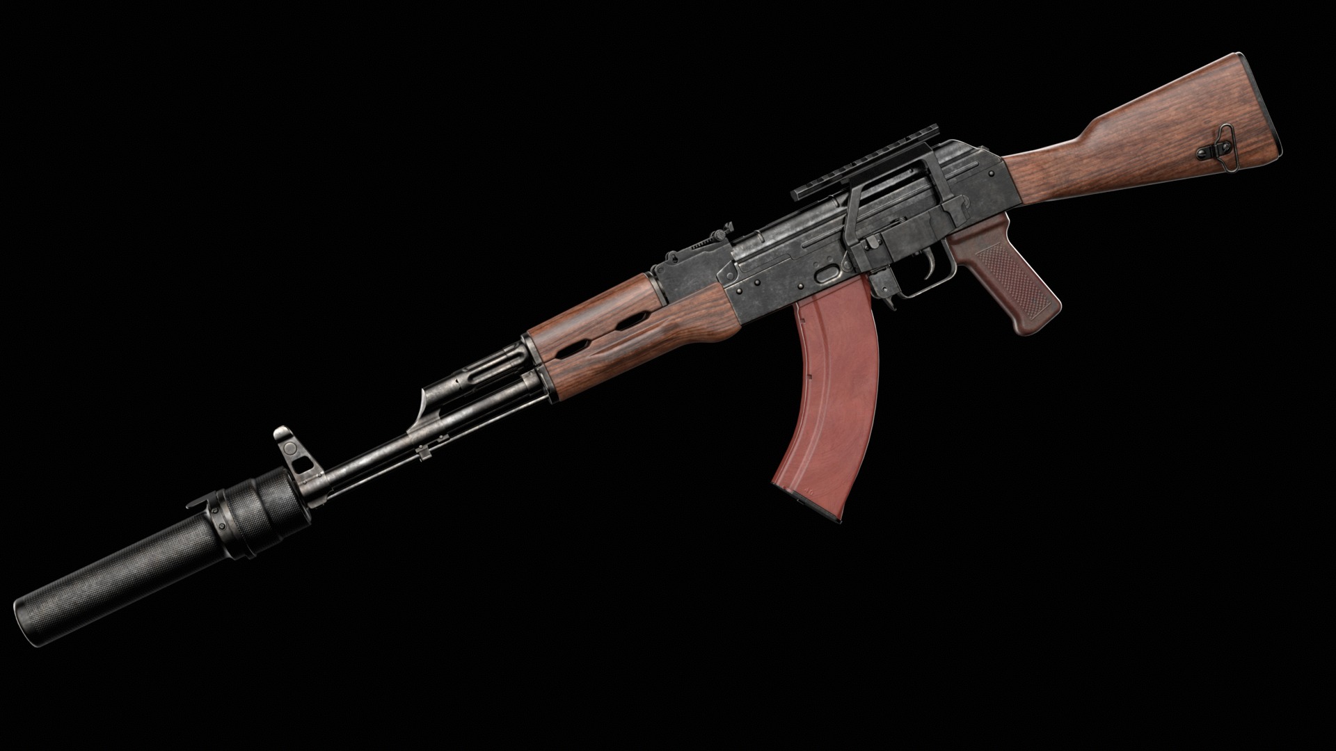 AKM AKMS Kalashnikov Assault Rifle Game Ready Low-poly 3D model_28