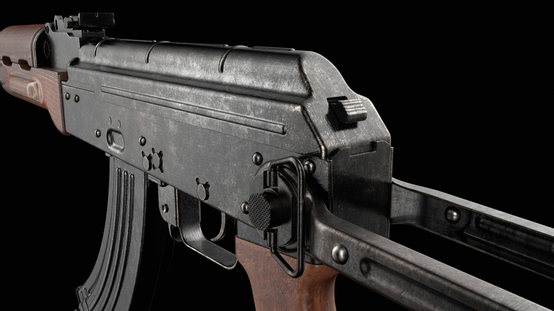 AKM AKMS Kalashnikov Assault Rifle Game Ready Low-poly 3D model_12