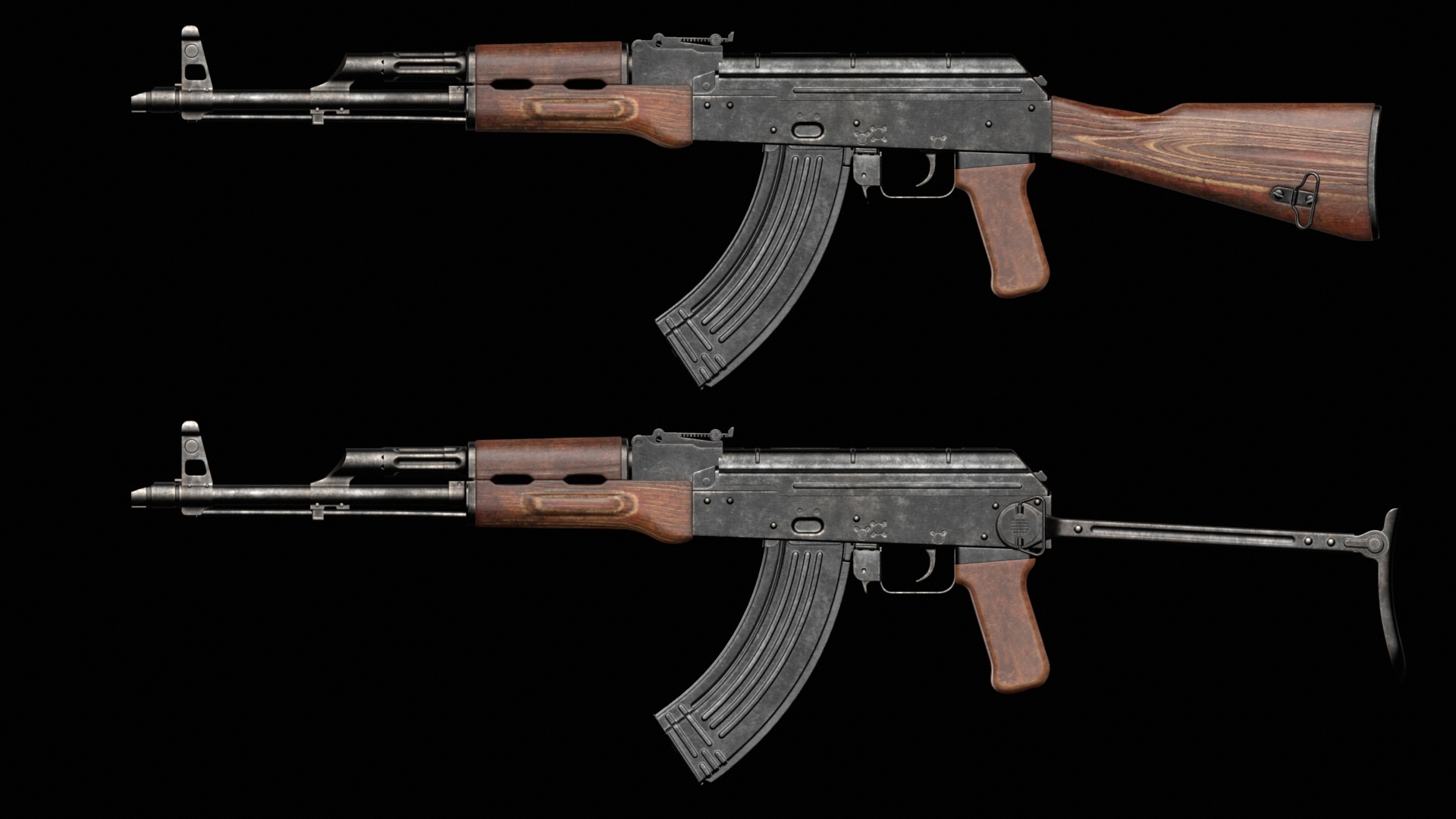 AKM AKMS Kalashnikov Assault Rifle Game Ready Low-poly 3D model_8