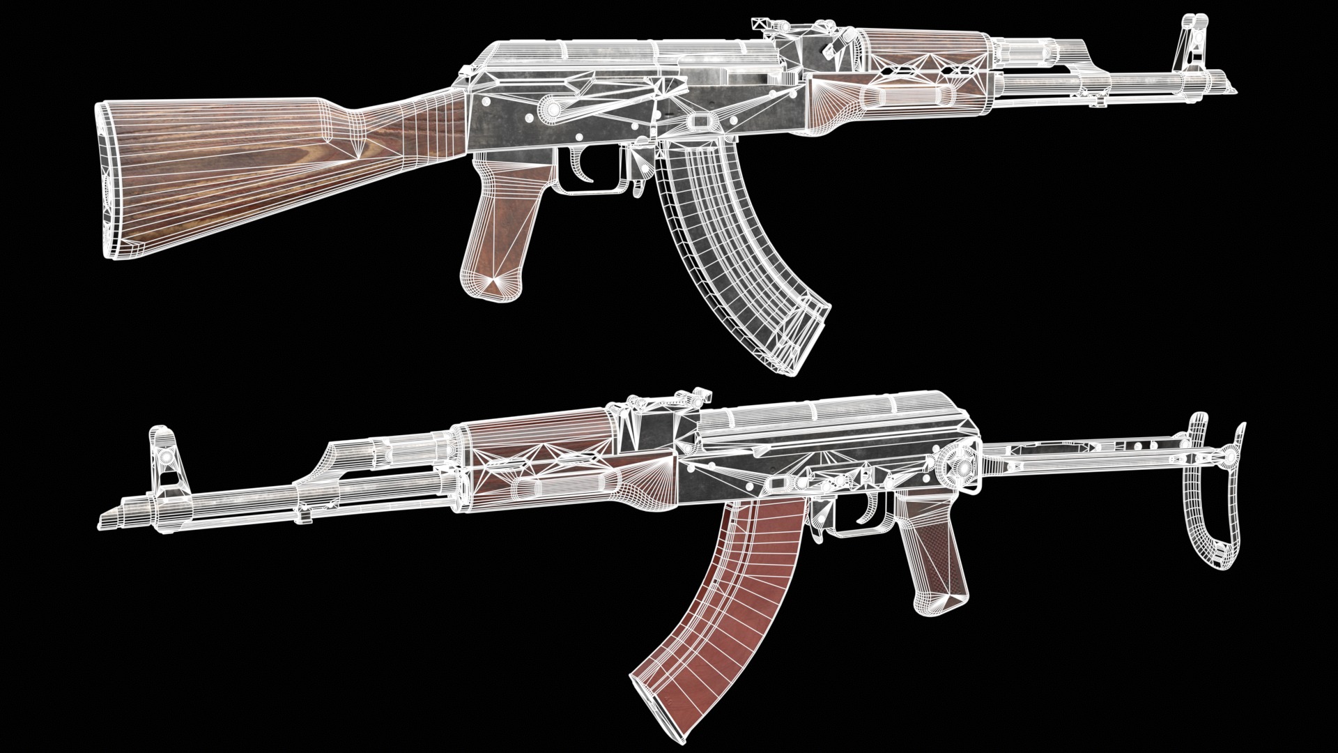 AKM AKMS Kalashnikov Assault Rifle Game Ready Low-poly 3D model_52