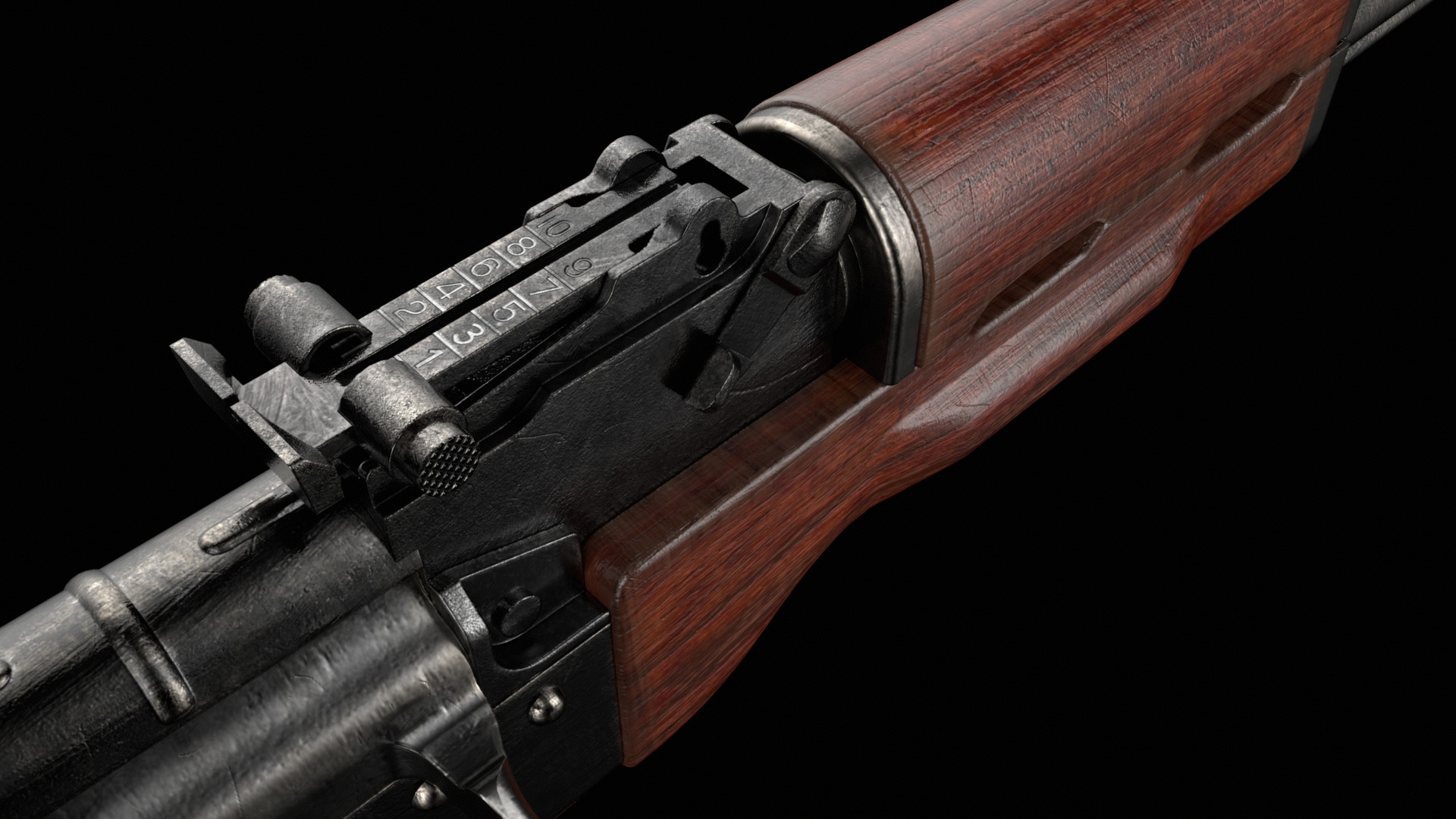 AKM AKMS Kalashnikov Assault Rifle Game Ready Low-poly 3D model_24