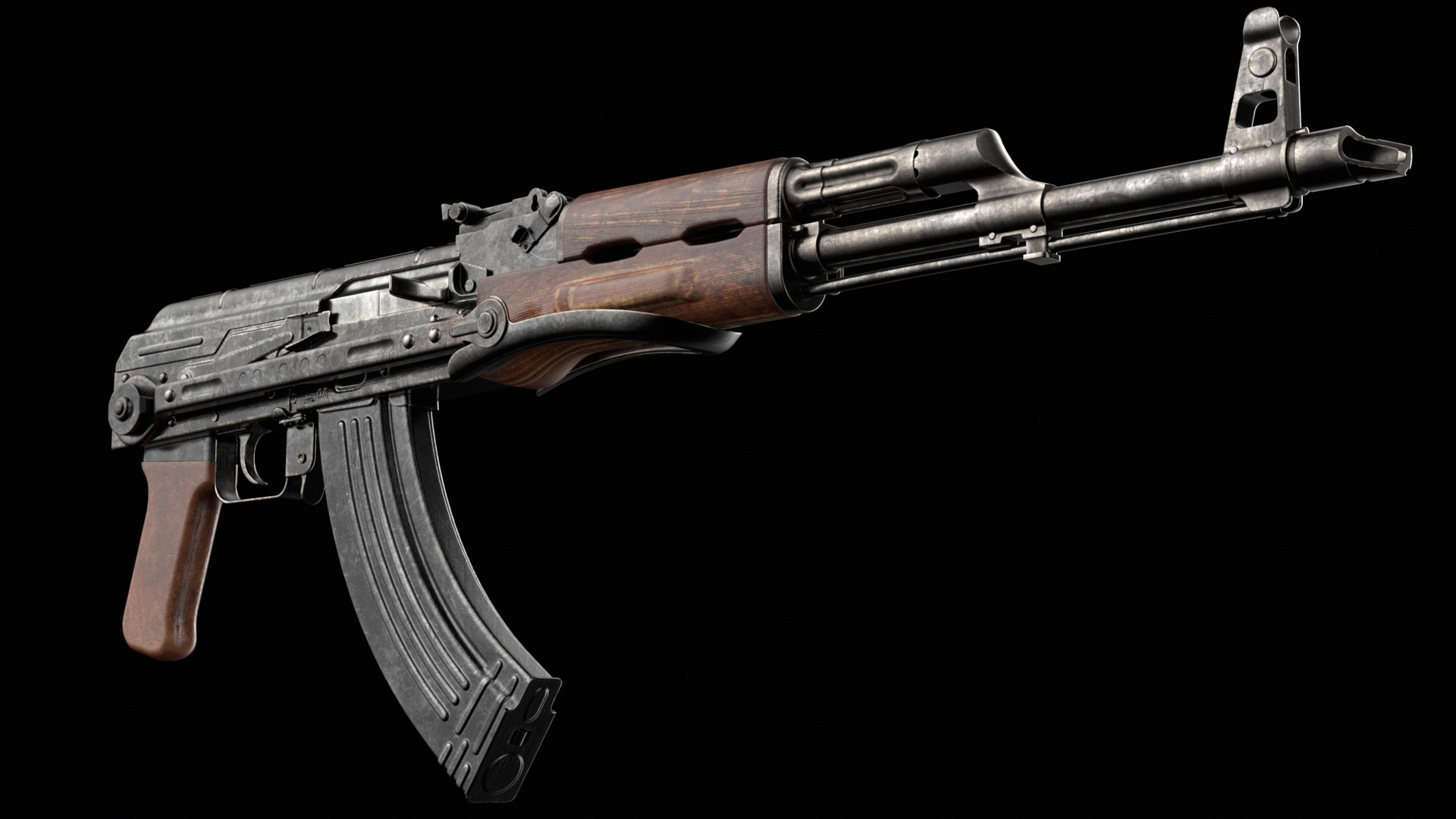 AKM AKMS Kalashnikov Assault Rifle Game Ready Low-poly 3D model_21
