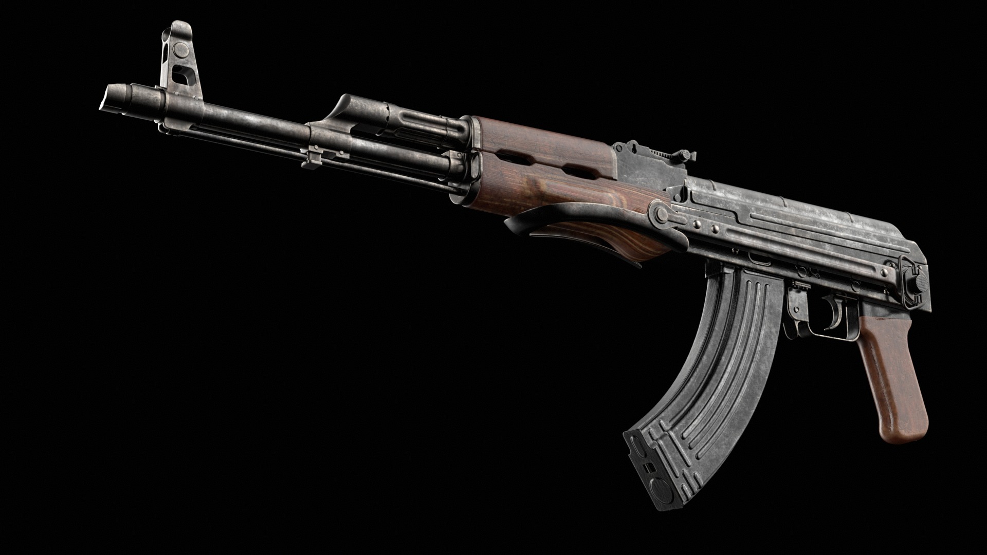 AKM AKMS Kalashnikov Assault Rifle Game Ready Low-poly 3D model_19