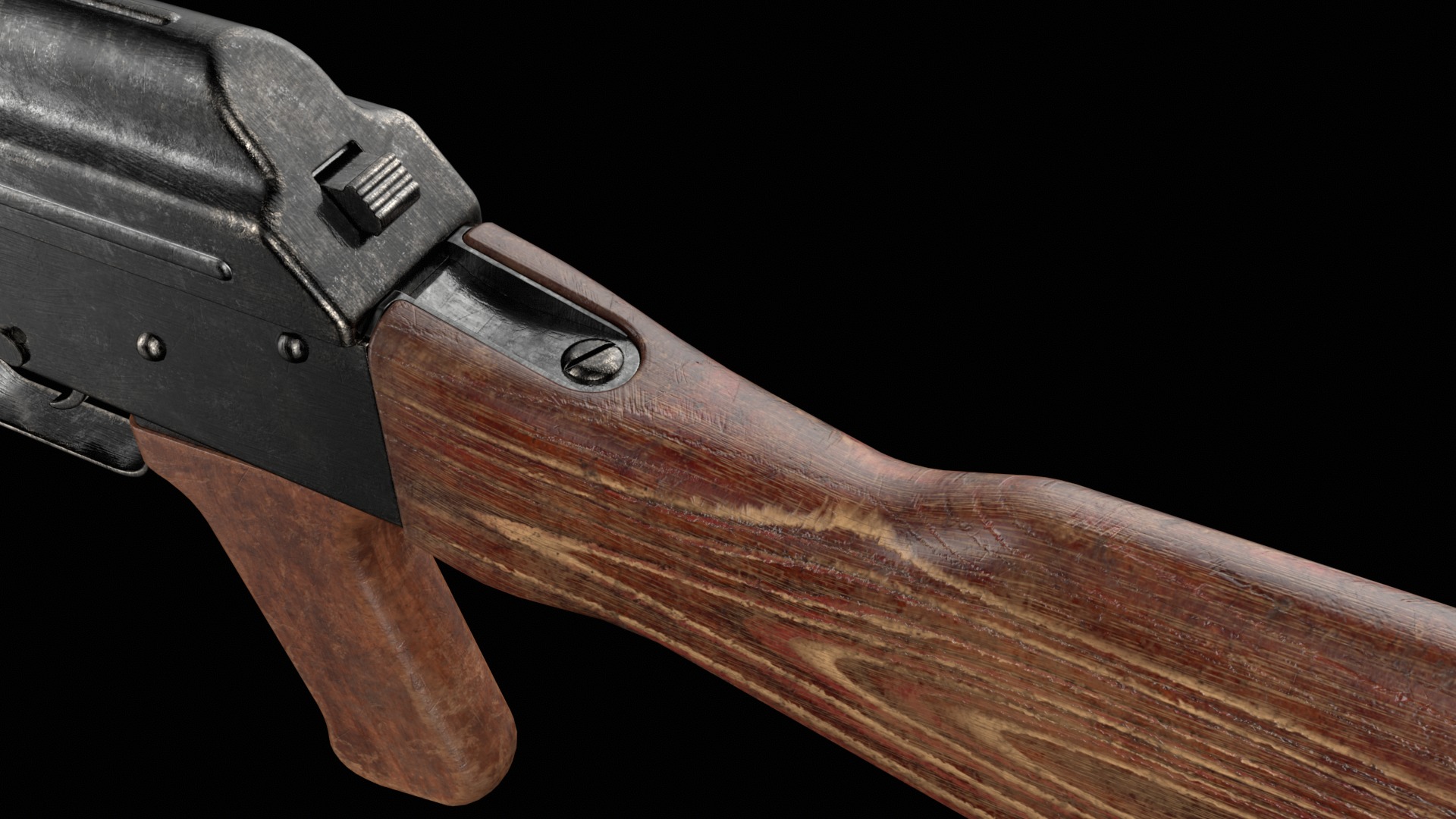 AKM AKMS Kalashnikov Assault Rifle Game Ready Low-poly 3D model_15