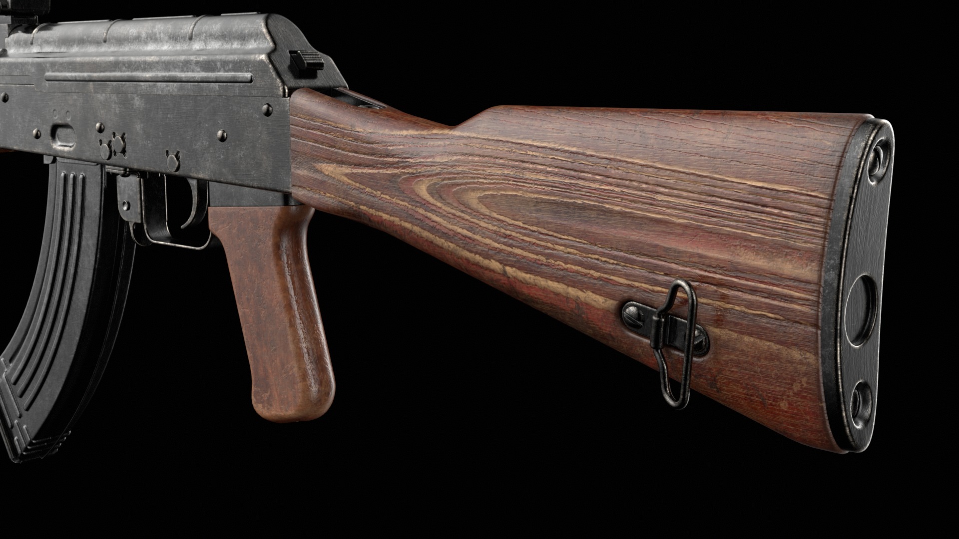 AKM AKMS Kalashnikov Assault Rifle Game Ready Low-poly 3D model_31