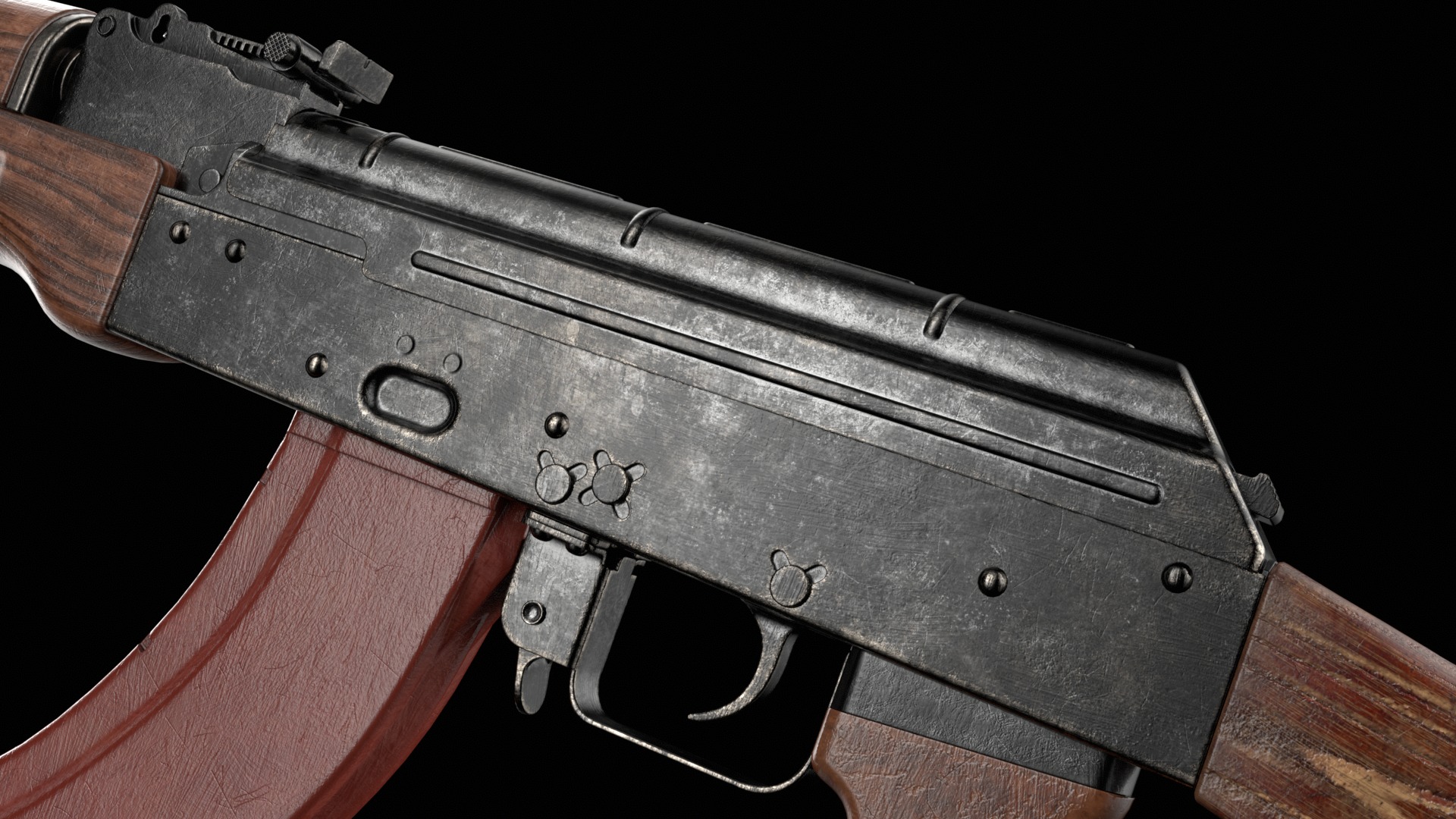 AKM AKMS Kalashnikov Assault Rifle Game Ready Low-poly 3D model_30