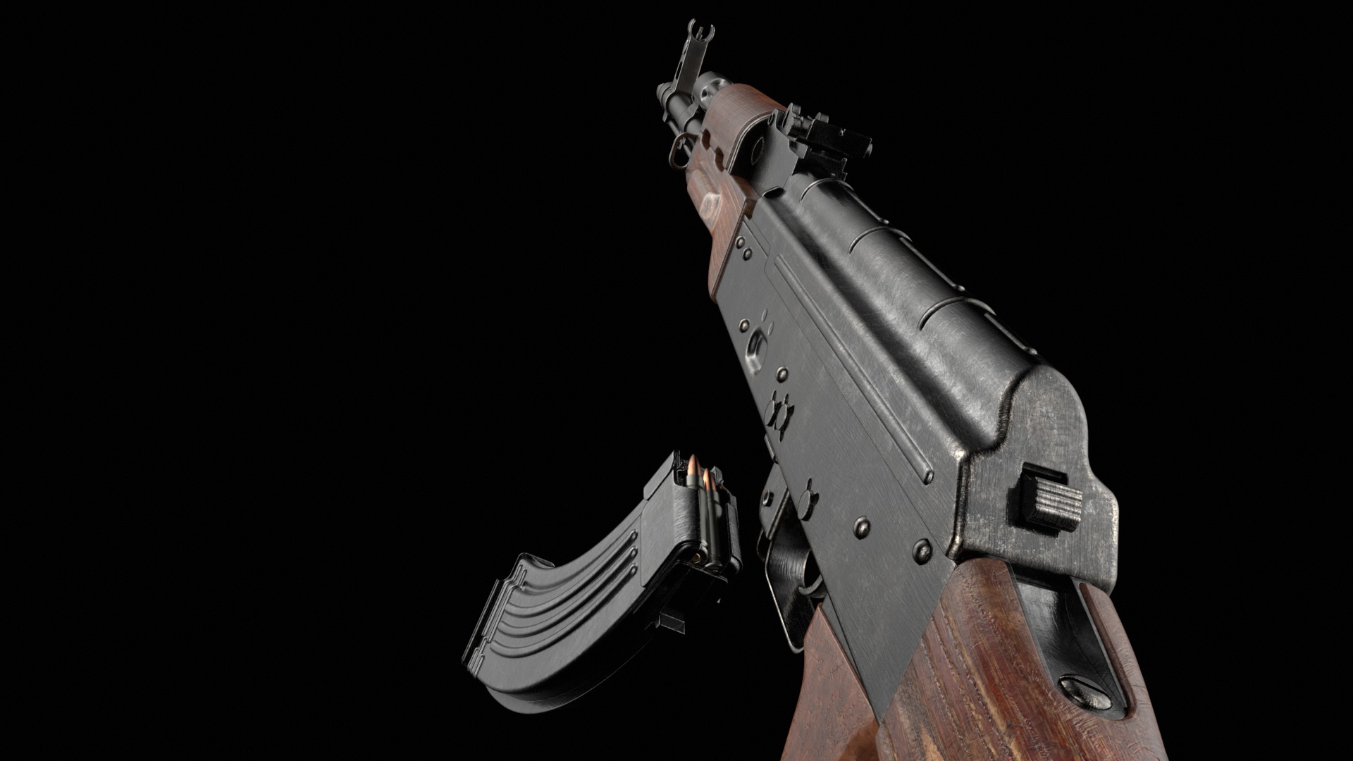 AKM AKMS Kalashnikov Assault Rifle Game Ready Low-poly 3D model_49