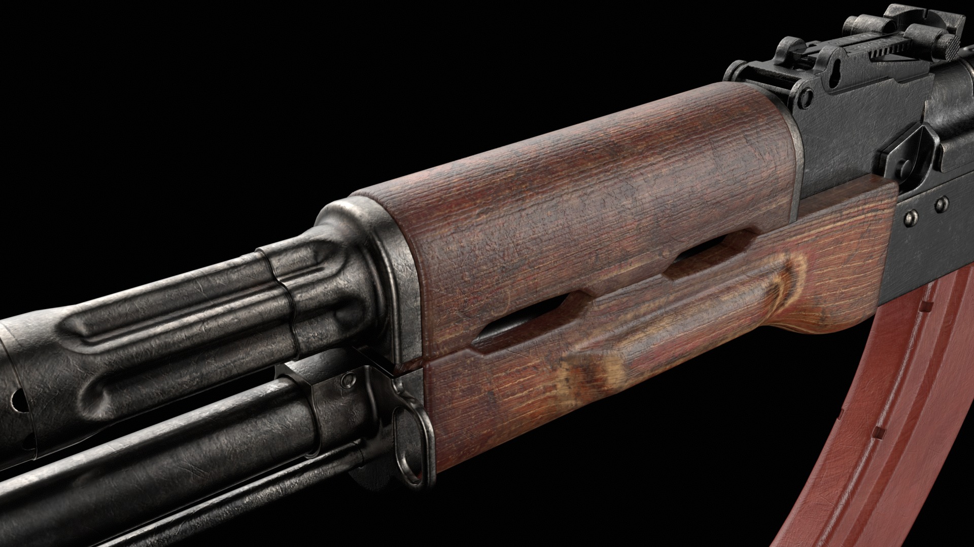 AKM AKMS Kalashnikov Assault Rifle Game Ready Low-poly 3D model_25