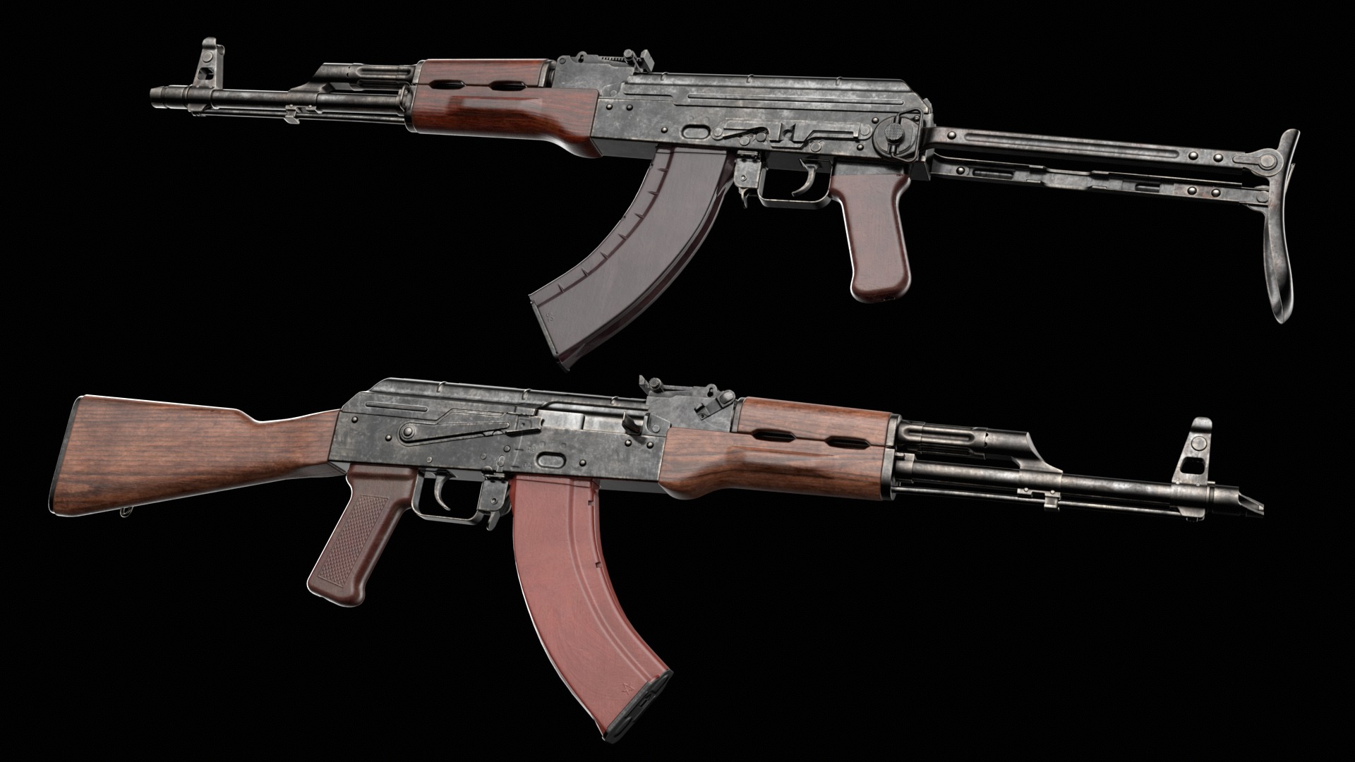 AKM AKMS Kalashnikov Assault Rifle Game Ready Low-poly 3D model_7