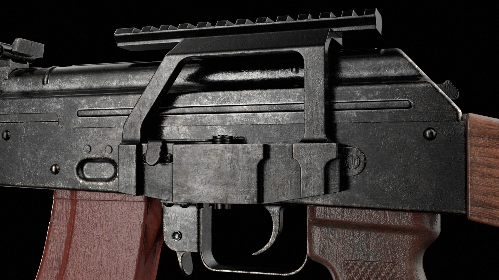 AKM AKMS Kalashnikov Assault Rifle Game Ready Low-poly 3D model_29