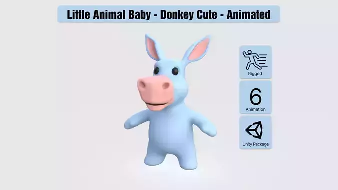 Little animal baby - Donkey cute - Animated Low-poly 3D model