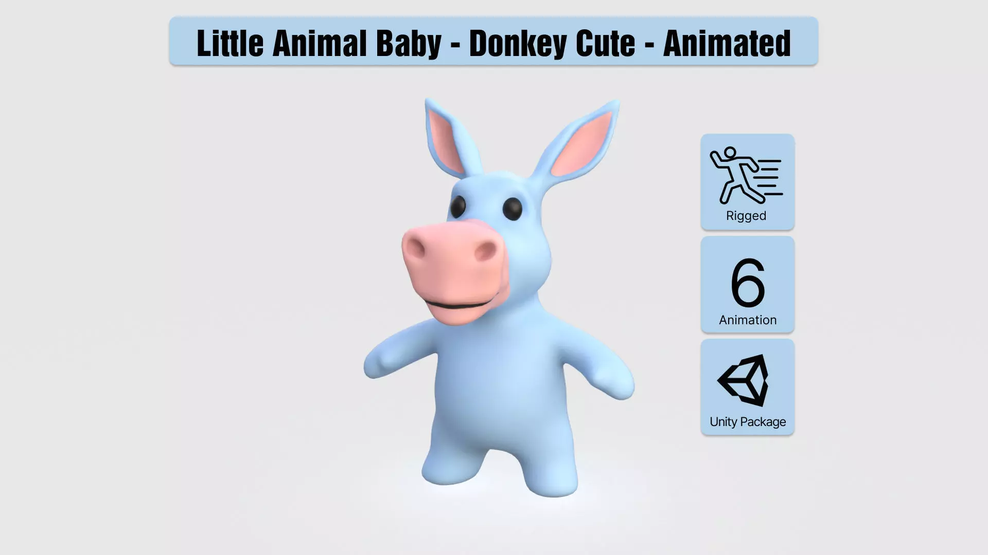 Little animal baby - Donkey cute - Animated Low-poly 3D model