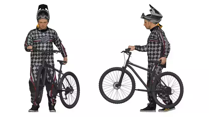 001540 Cyclist with a bicycle 3D model