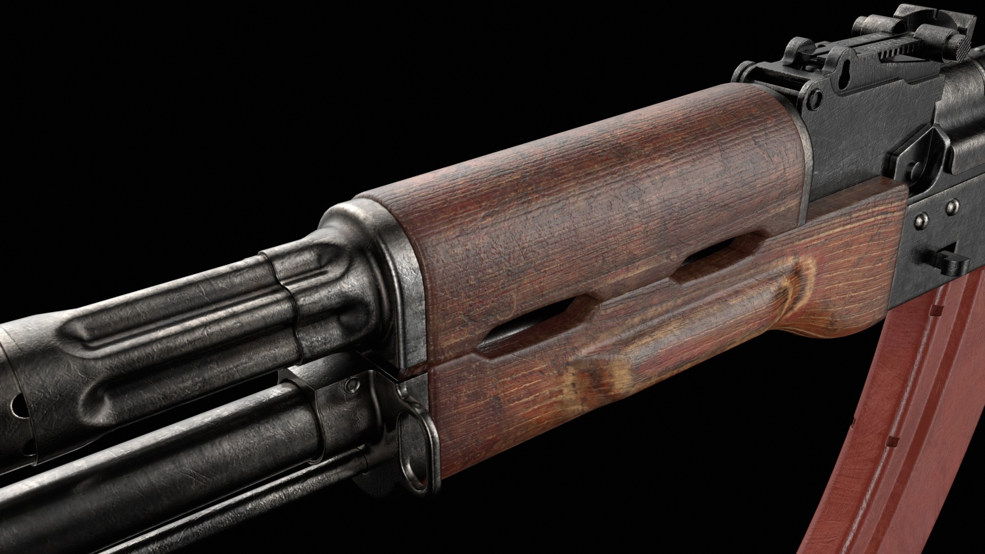 AKS-74 AKS-74N Kalashnikov Assault Rifle Game Ready Low-poly 3D model_15