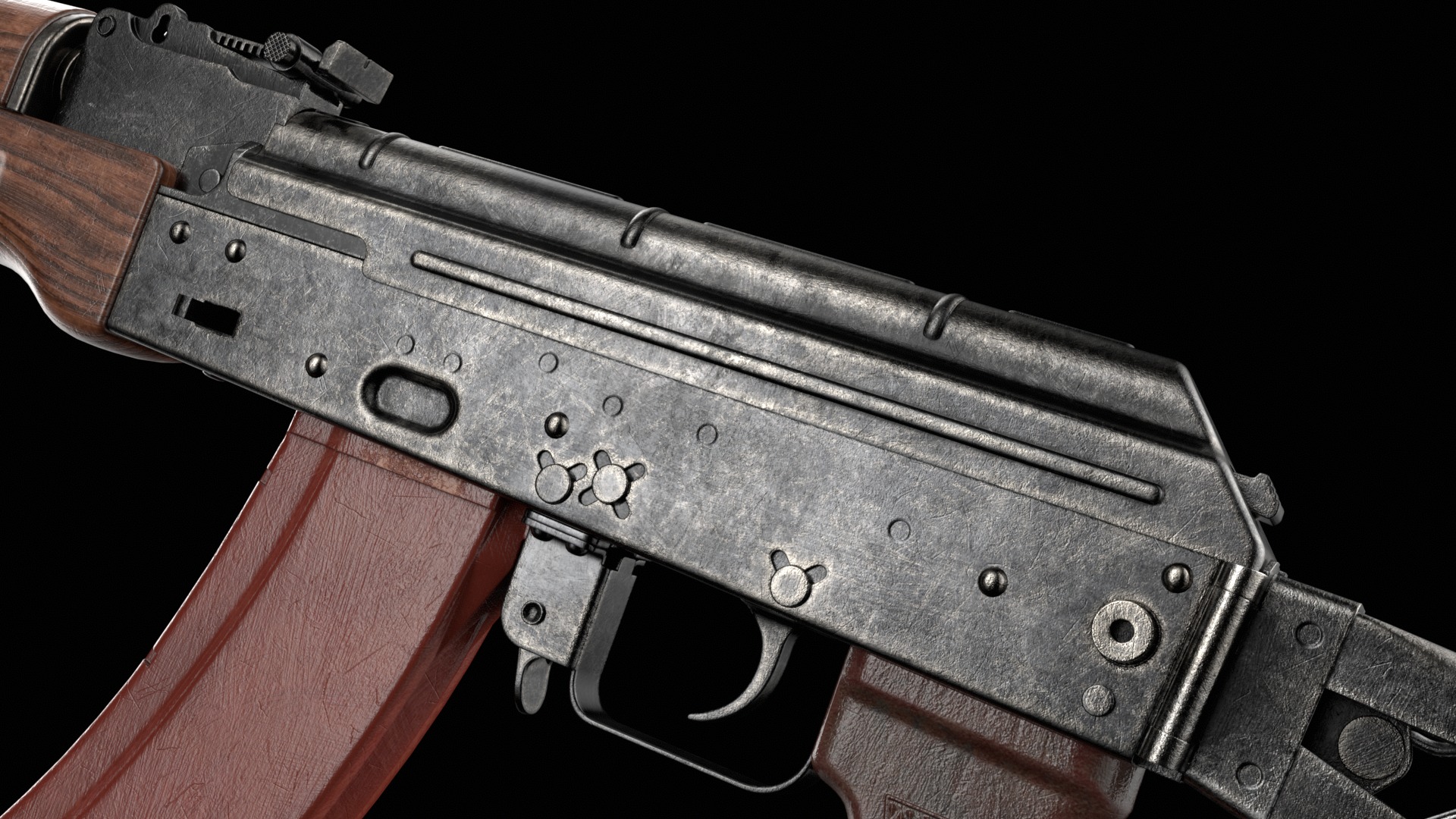 AKS-74 AKS-74N Kalashnikov Assault Rifle Game Ready Low-poly 3D model_25