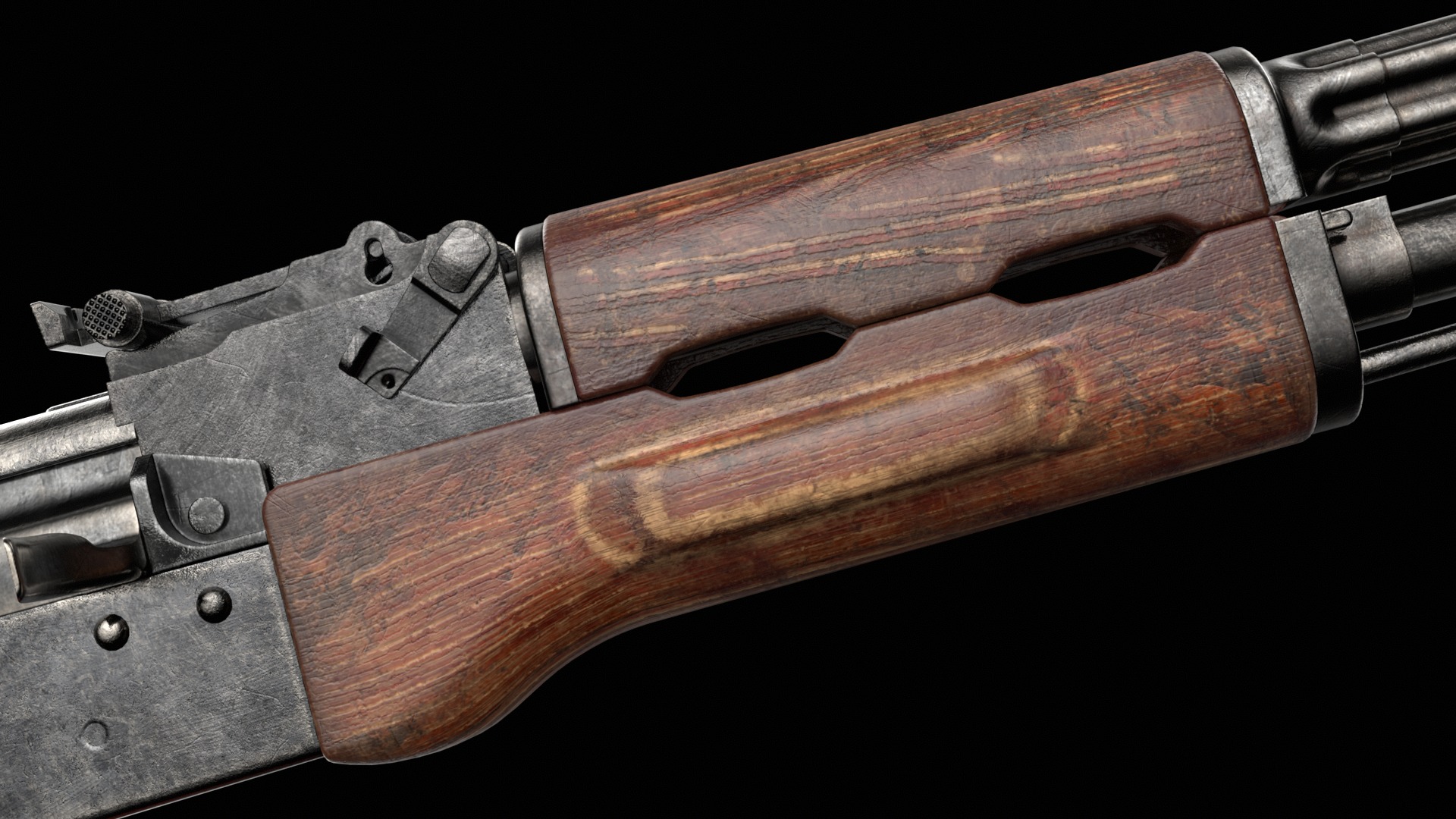 AKS-74 AKS-74N Kalashnikov Assault Rifle Game Ready Low-poly 3D model_13