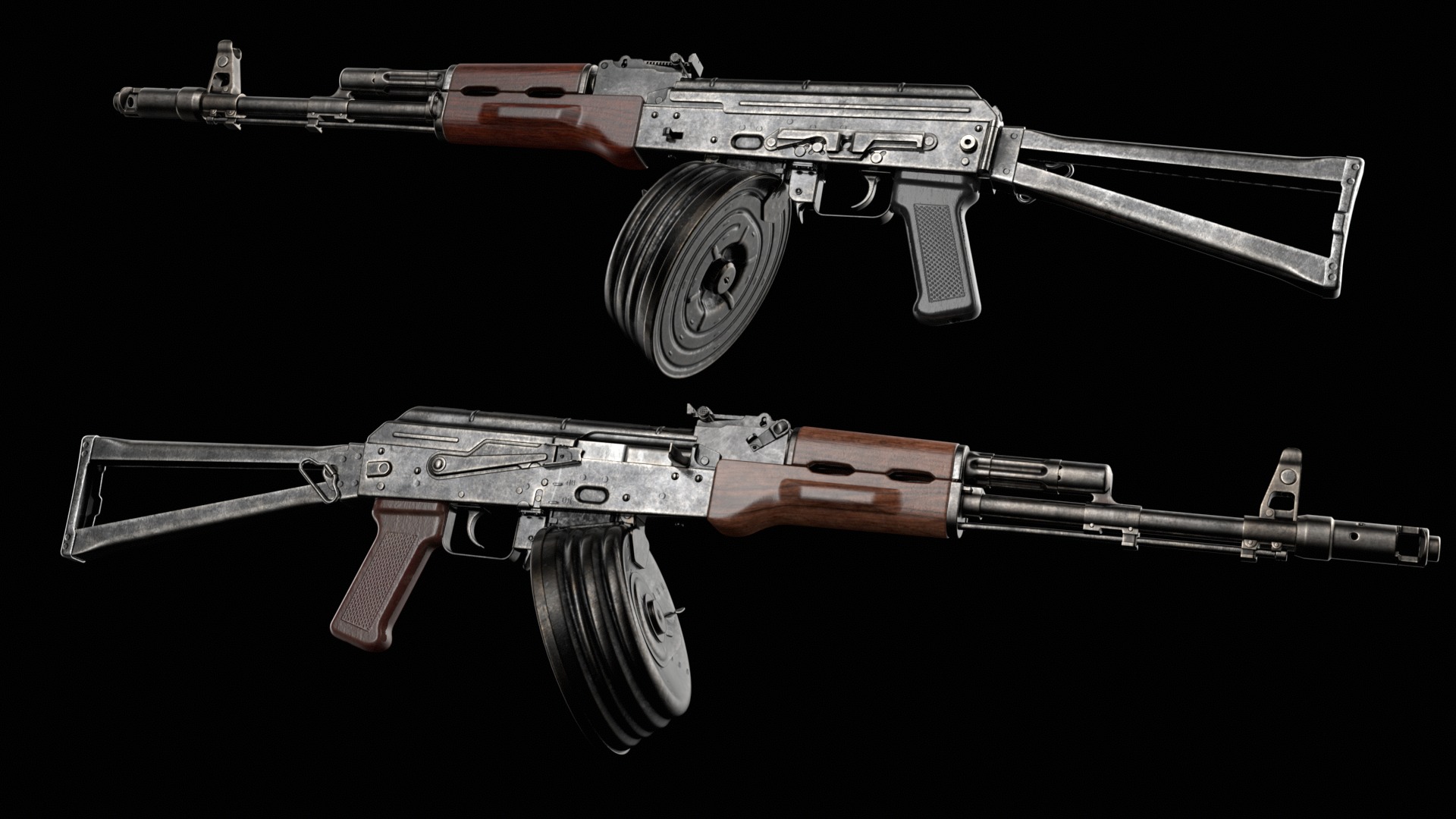 AKS-74 AKS-74N Kalashnikov Assault Rifle Game Ready Low-poly 3D model_21