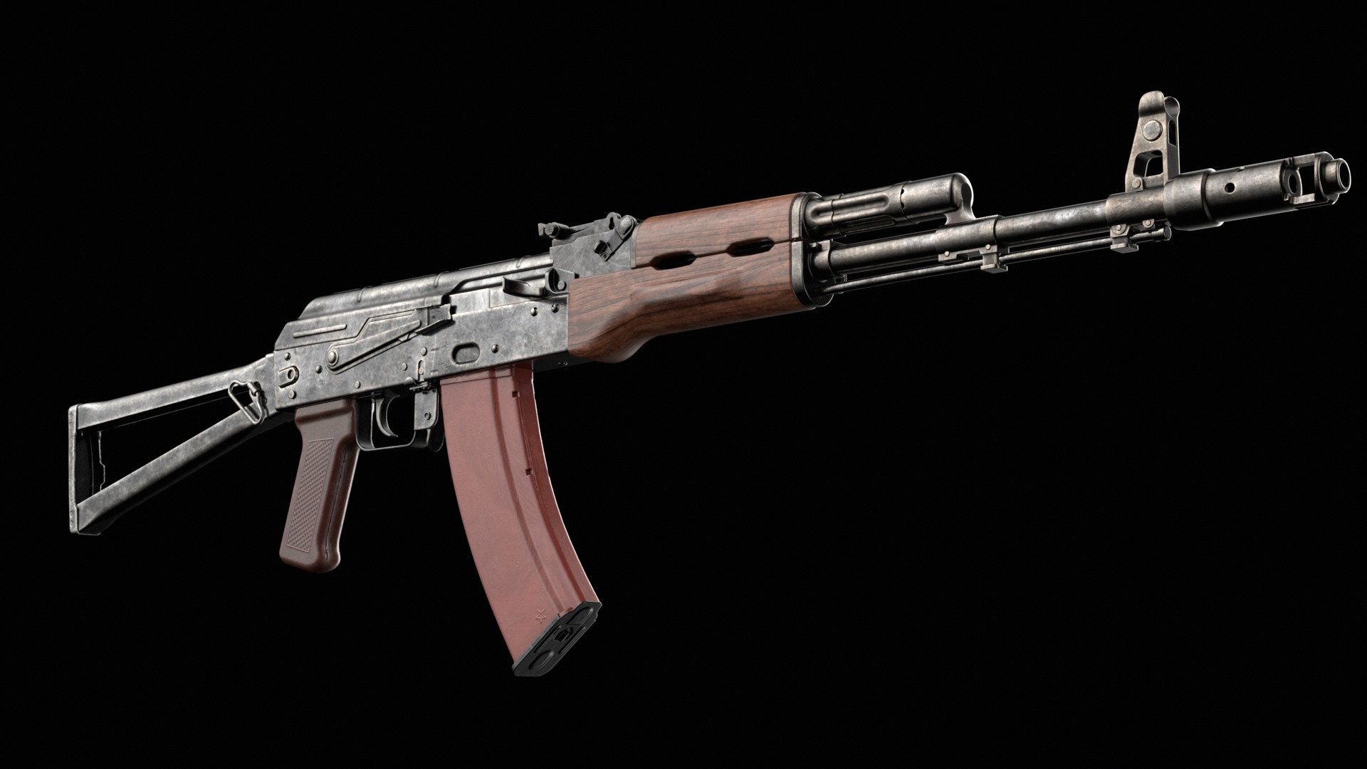 AKS-74 AKS-74N Kalashnikov Assault Rifle Game Ready Low-poly 3D model_11