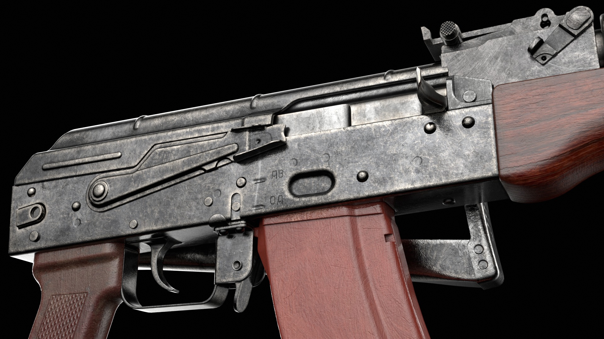 AKS-74 AKS-74N Kalashnikov Assault Rifle Game Ready Low-poly 3D model_12