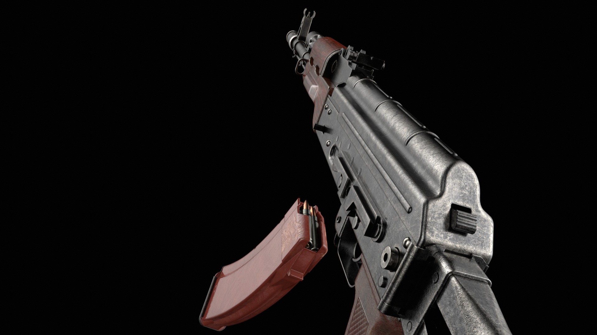AKS-74 AKS-74N Kalashnikov Assault Rifle Game Ready Low-poly 3D model_37