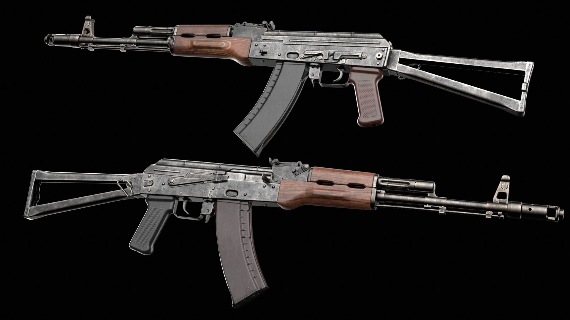 AKS-74 AKS-74N Kalashnikov Assault Rifle Game Ready Low-poly 3D model_4