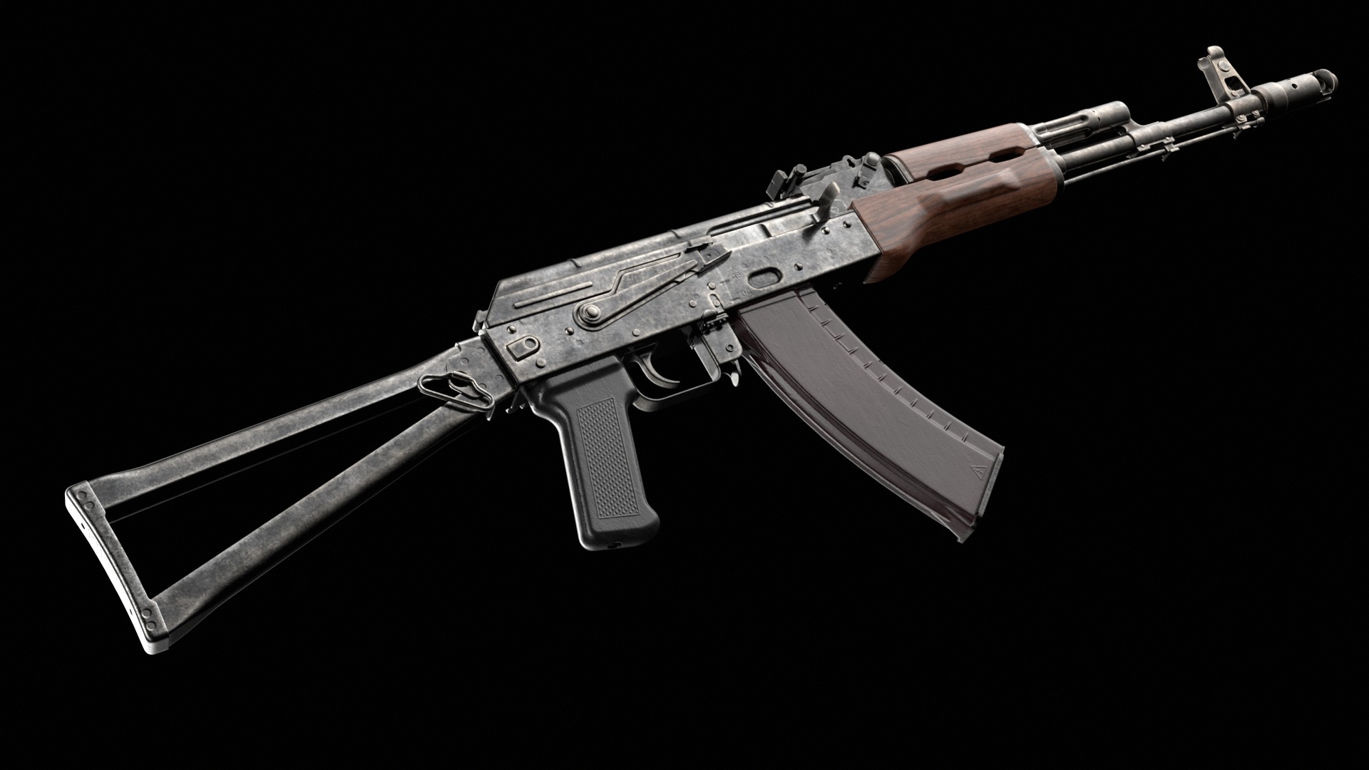 AKS-74 AKS-74N Kalashnikov Assault Rifle Game Ready Low-poly 3D model_19