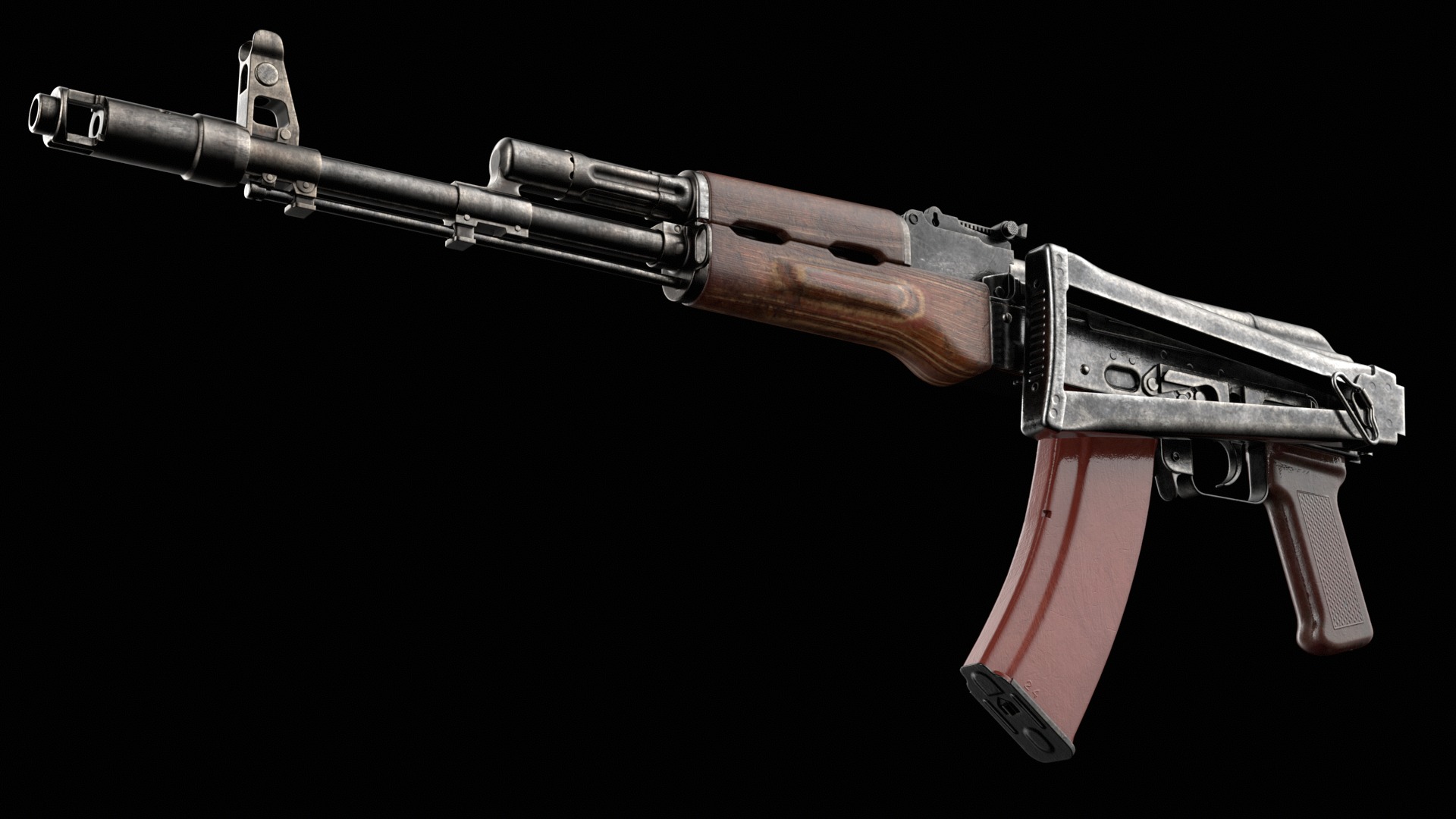 AKS-74 AKS-74N Kalashnikov Assault Rifle Game Ready Low-poly 3D model_18
