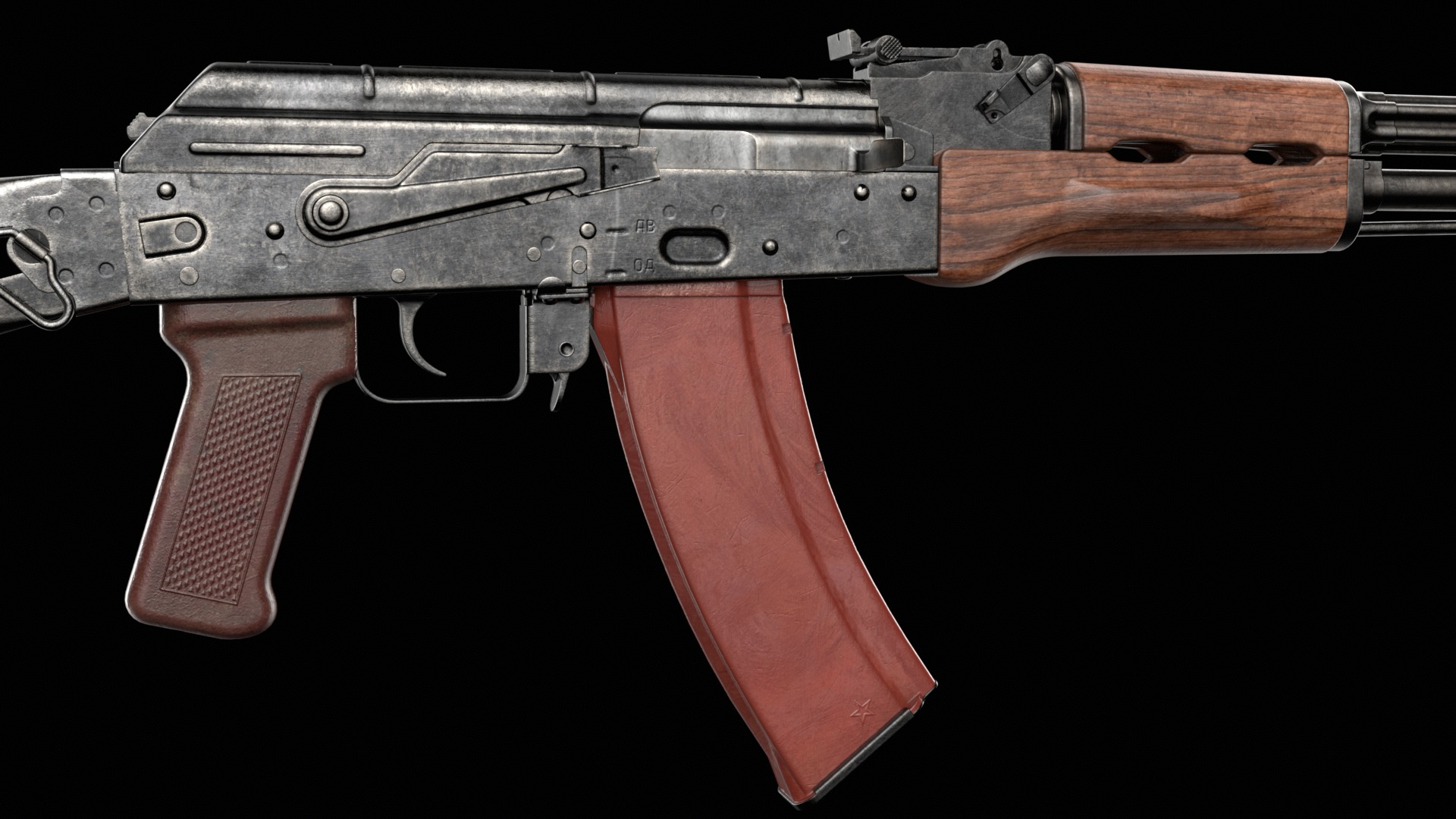 AKS-74 AKS-74N Kalashnikov Assault Rifle Game Ready Low-poly 3D model_28
