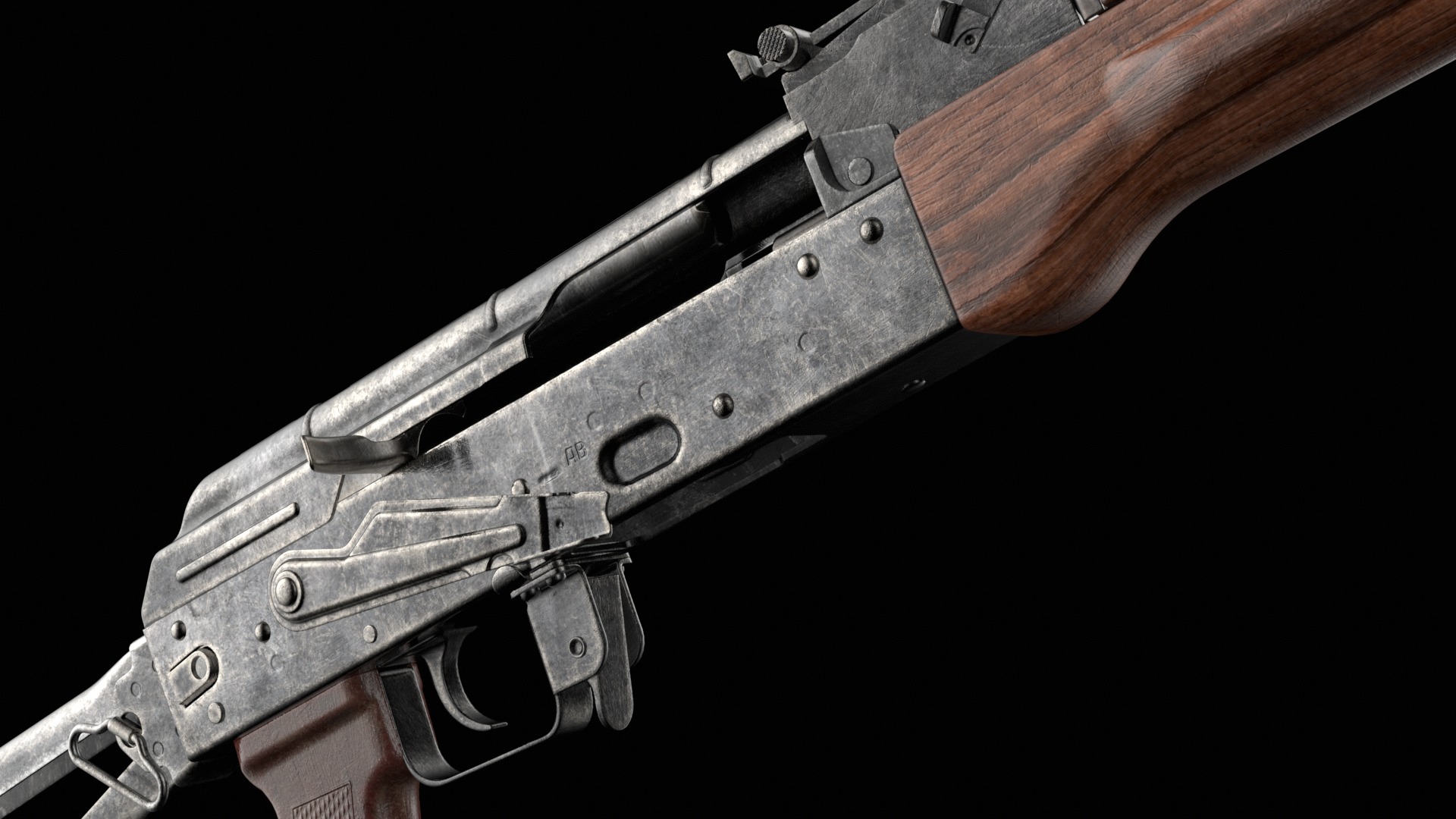 AKS-74 AKS-74N Kalashnikov Assault Rifle Game Ready Low-poly 3D model_26