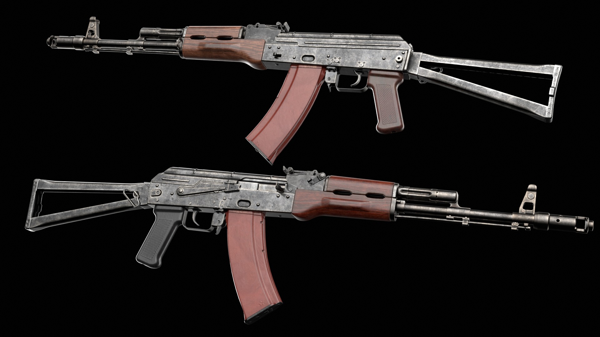 AKS-74 AKS-74N Kalashnikov Assault Rifle Game Ready Low-poly 3D model_5