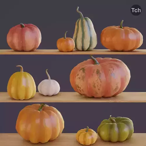 Autumn pumpkins set Low-poly 3D model