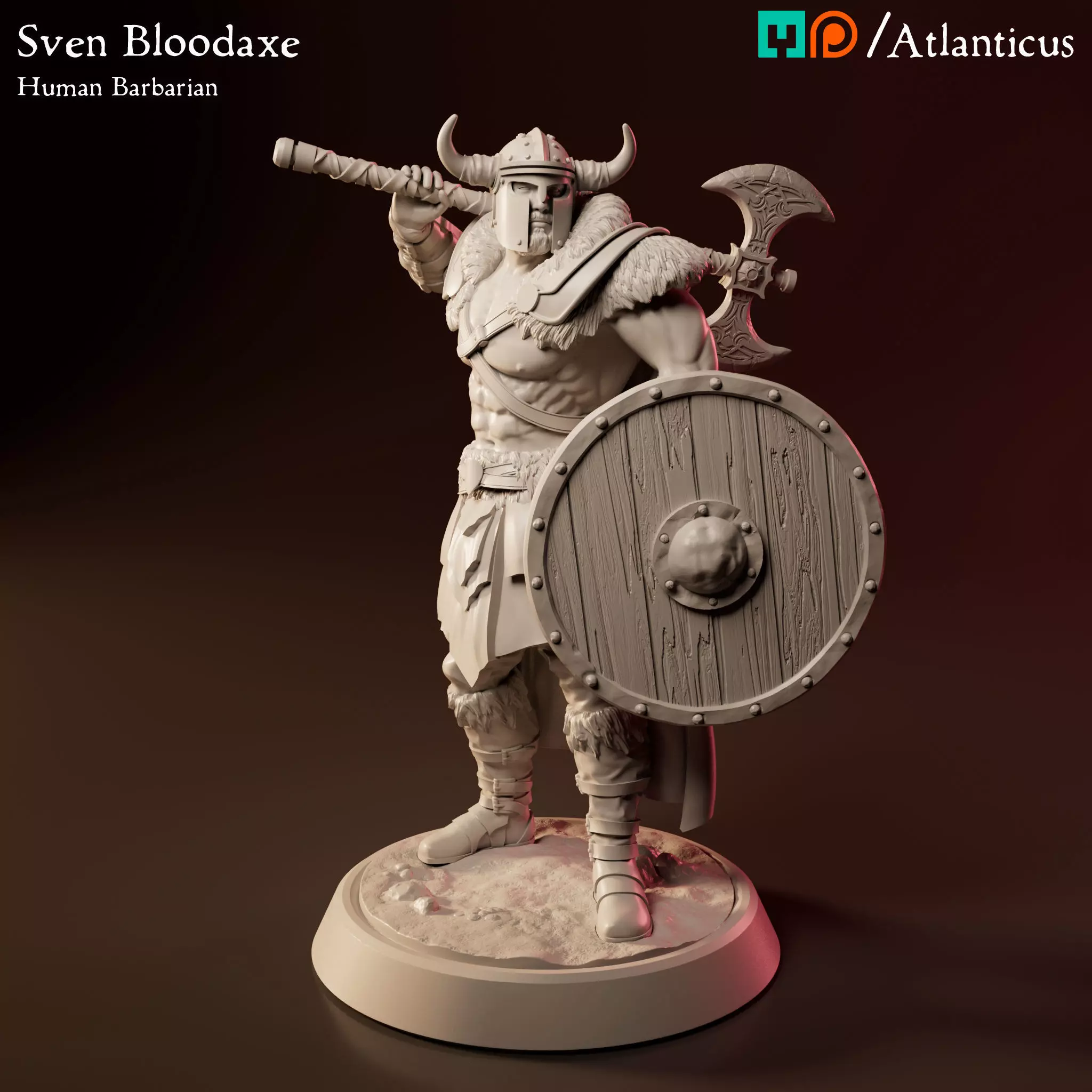 Male Human Barbarian - Sven Bloodaxe - Battleaxe Calm 3D print model