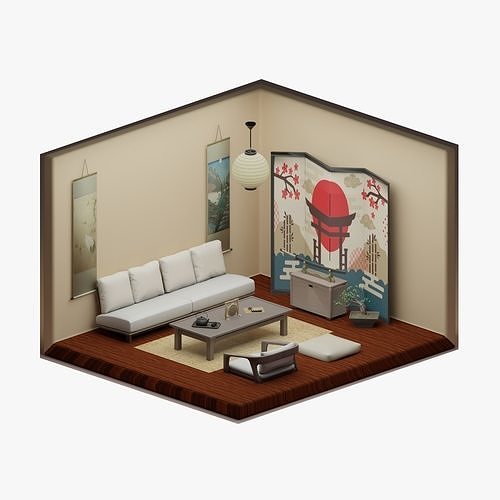 Japanese Living Room Set Low-poly 3D model