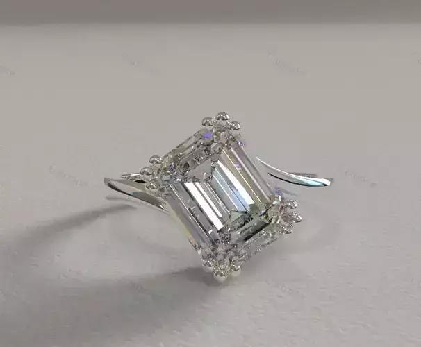 Classic Emerald-Cut Solitaire Engagement Ring - 3D Model
