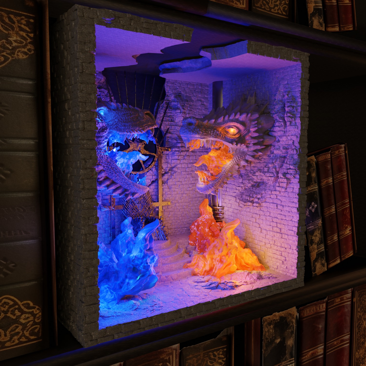 Book Nook Lamp Shattered Iron Between Two Dragons 3D print model_3