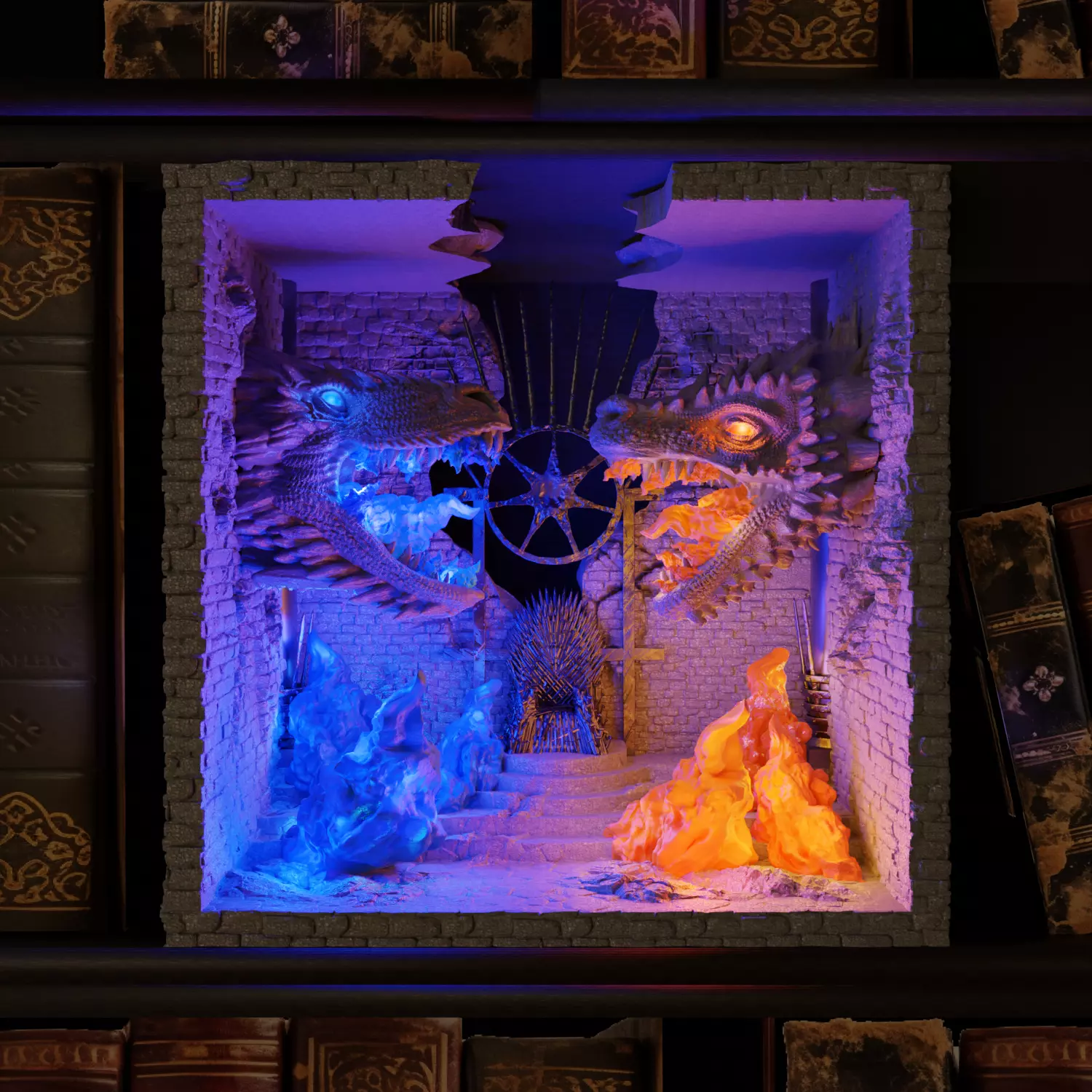 Book Nook Lamp Shattered Iron Between Two Dragons 3D print model_0
