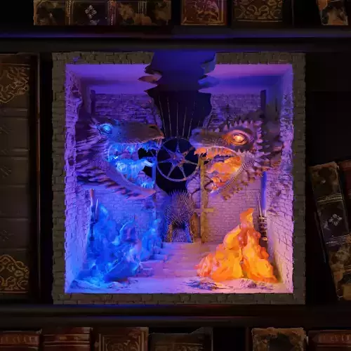 Book Nook Lamp Shattered Iron Between Two Dragons 3D print model
