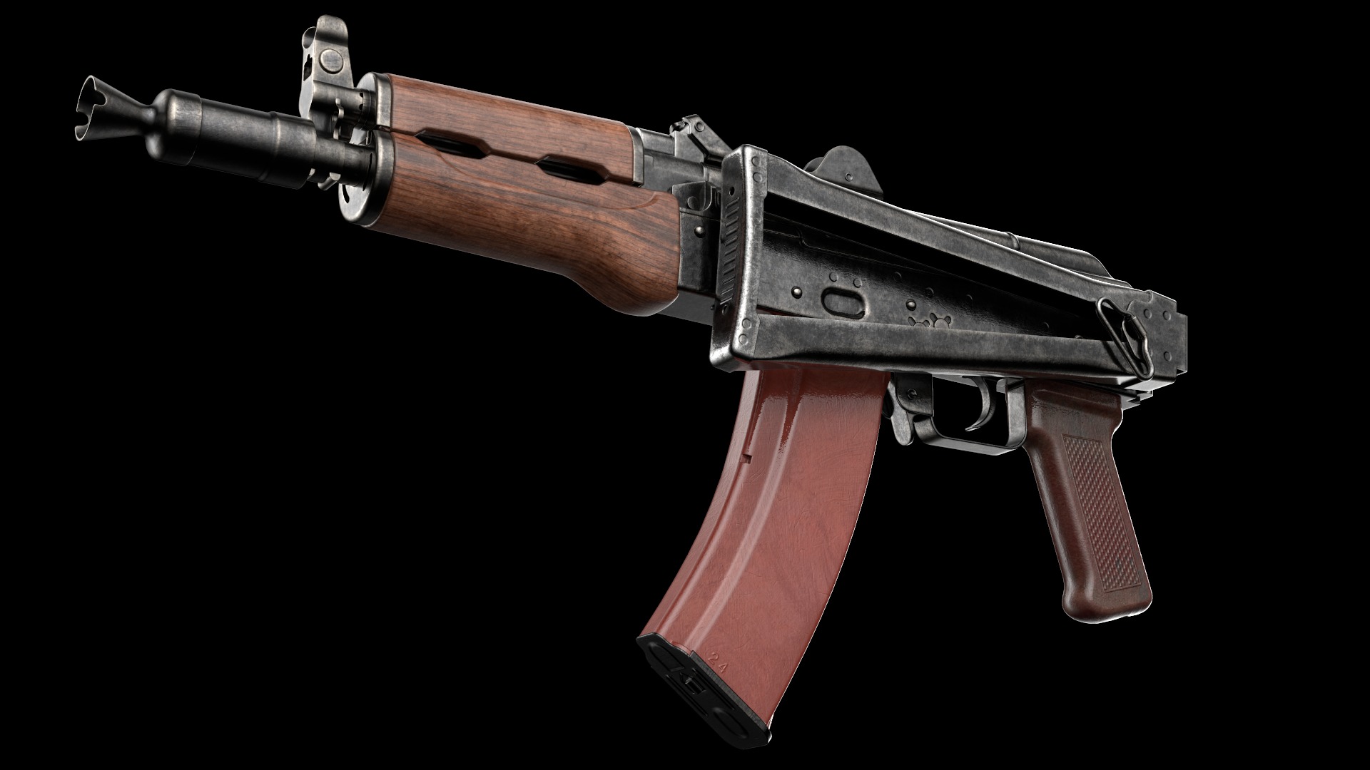 AKS-74U AKS-74UN Kalashnikov Assault Carbine Rifle Game Ready Low-poly 3D model_10