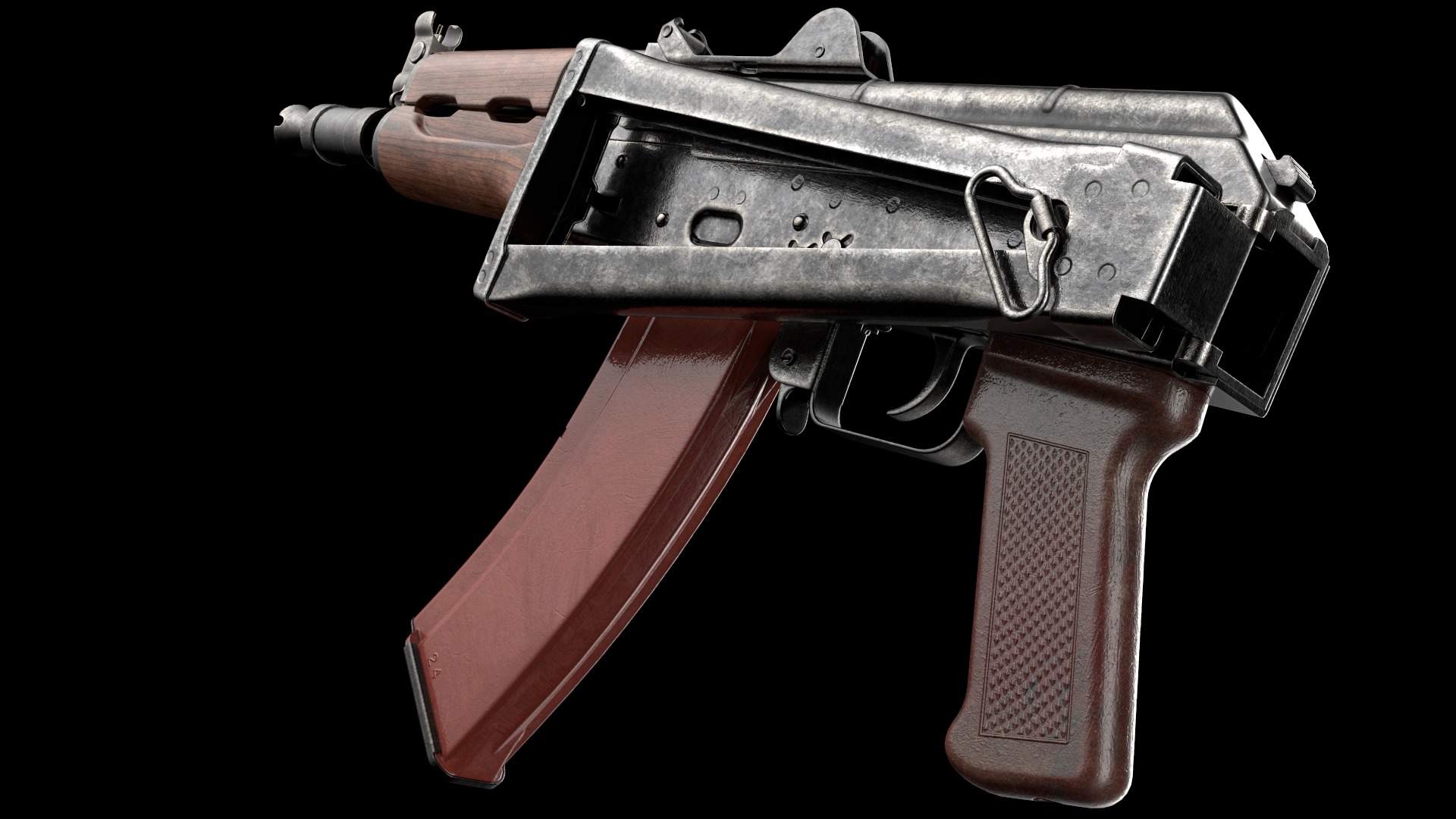 AKS-74U AKS-74UN Kalashnikov Assault Carbine Rifle Game Ready Low-poly 3D model_9